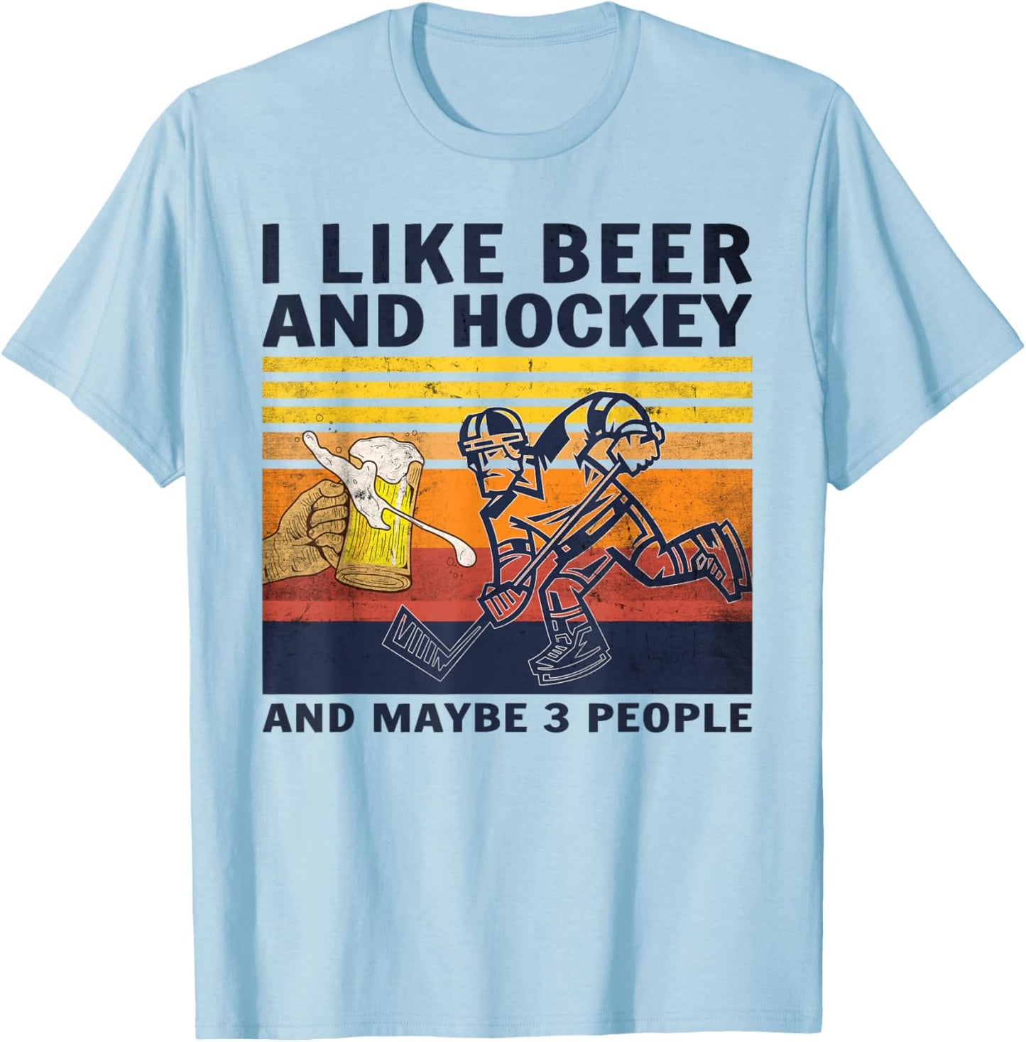 I like Beer Hockey maybe 3 people Vintage T-Shirt - T-Shirt | Light Blue