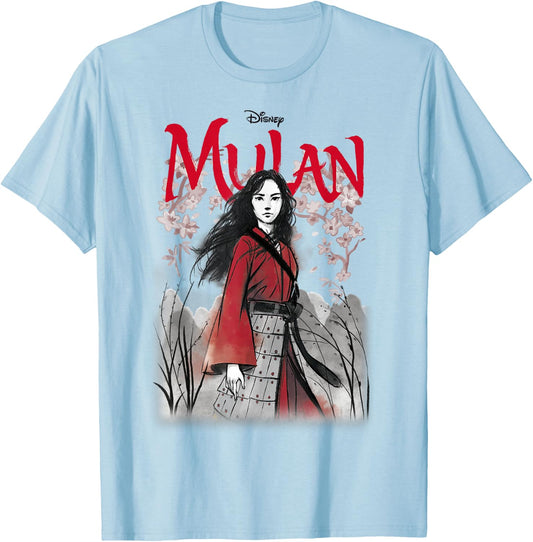 Disney Mulan Live Action Mulan Floral Watercolor Logo T-Shirt - T-Shirt | Light Blue