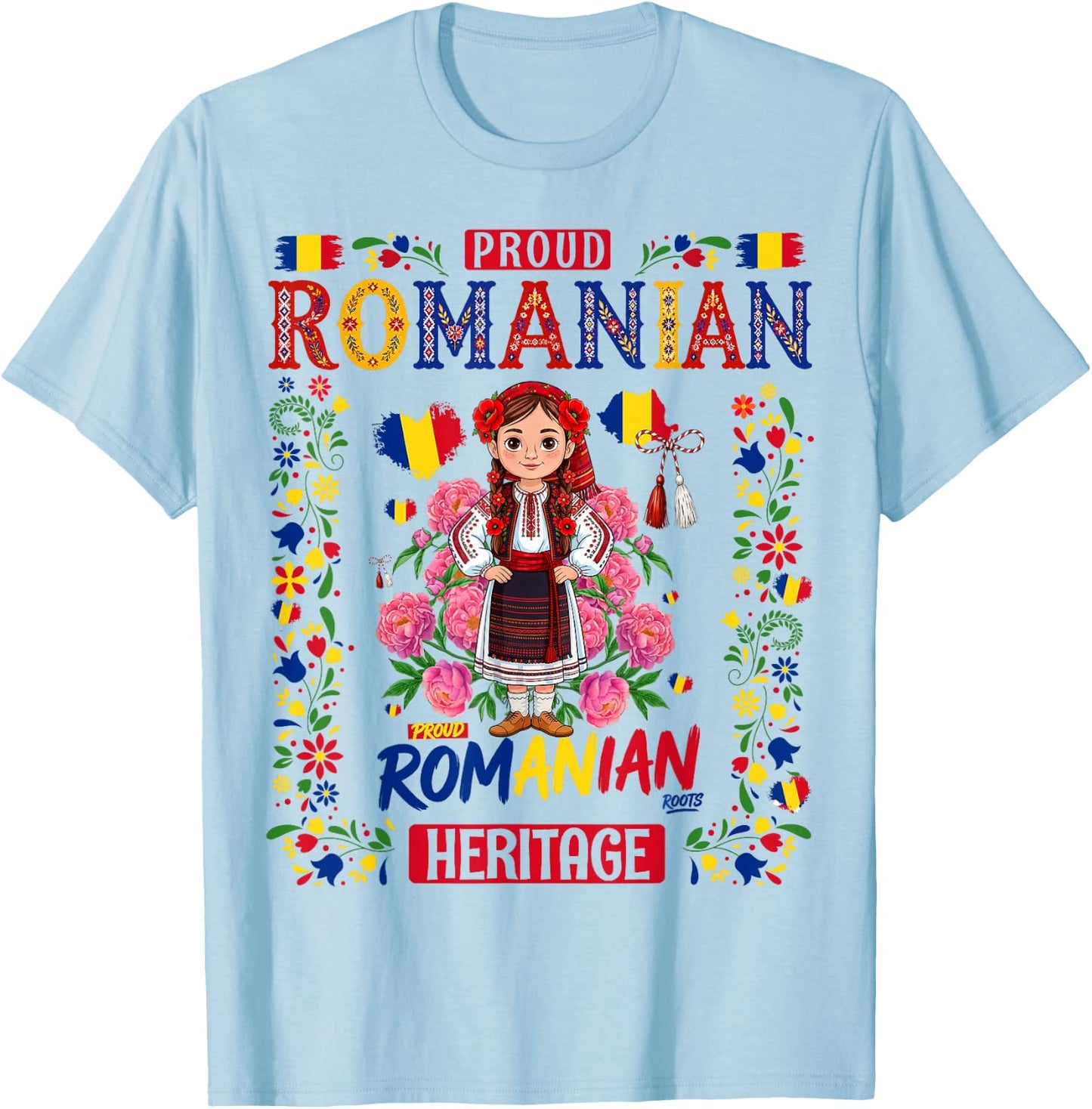 Romanian Flag Outfit Idea for Girls & Romania Folk Themed T-Shirt - T-Shirt | Light Blue