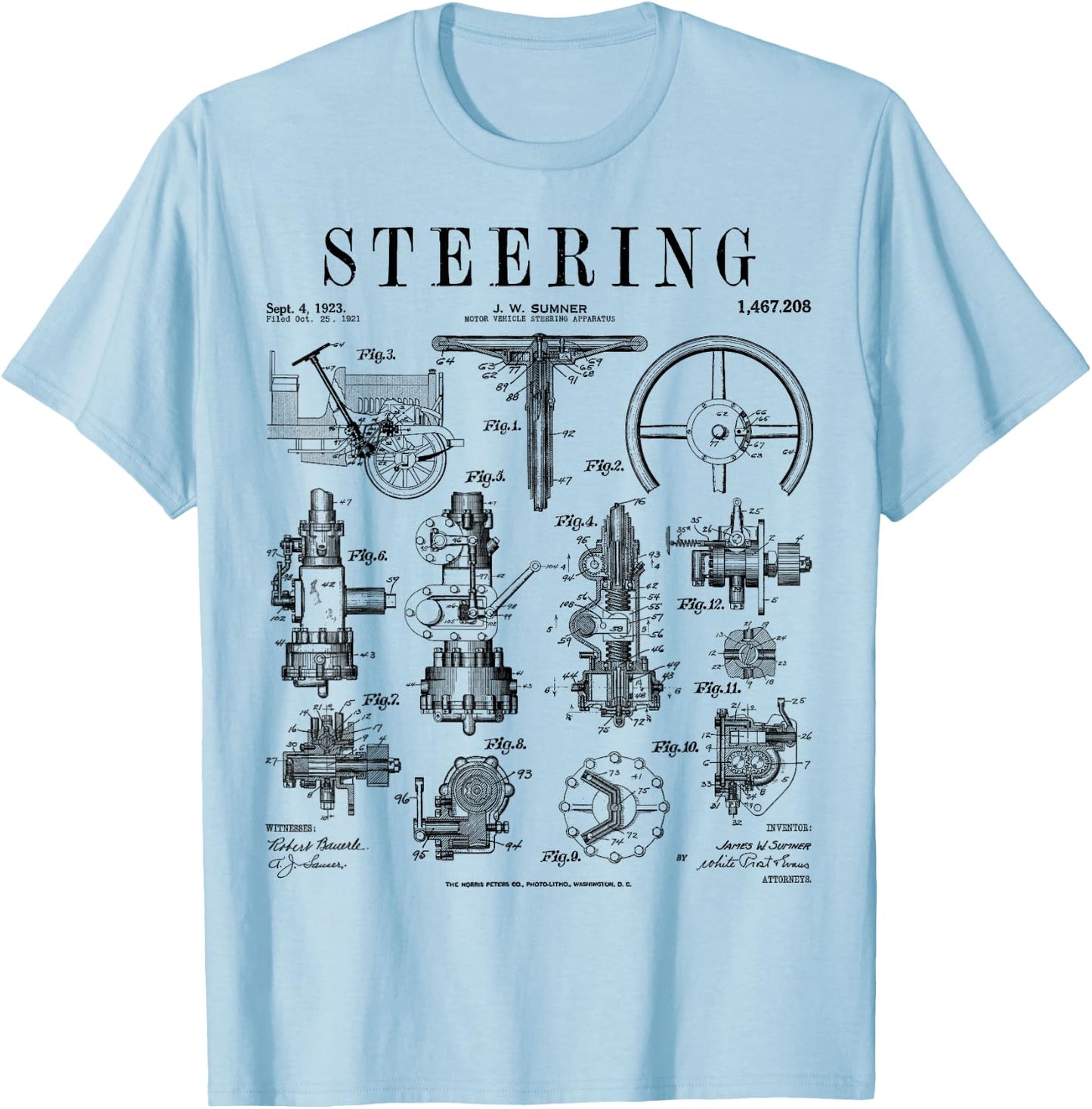 Car Steering Wheel Auto Mechanic Cars Vintage Patent T-Shirt - T-Shirt | Light Blue
