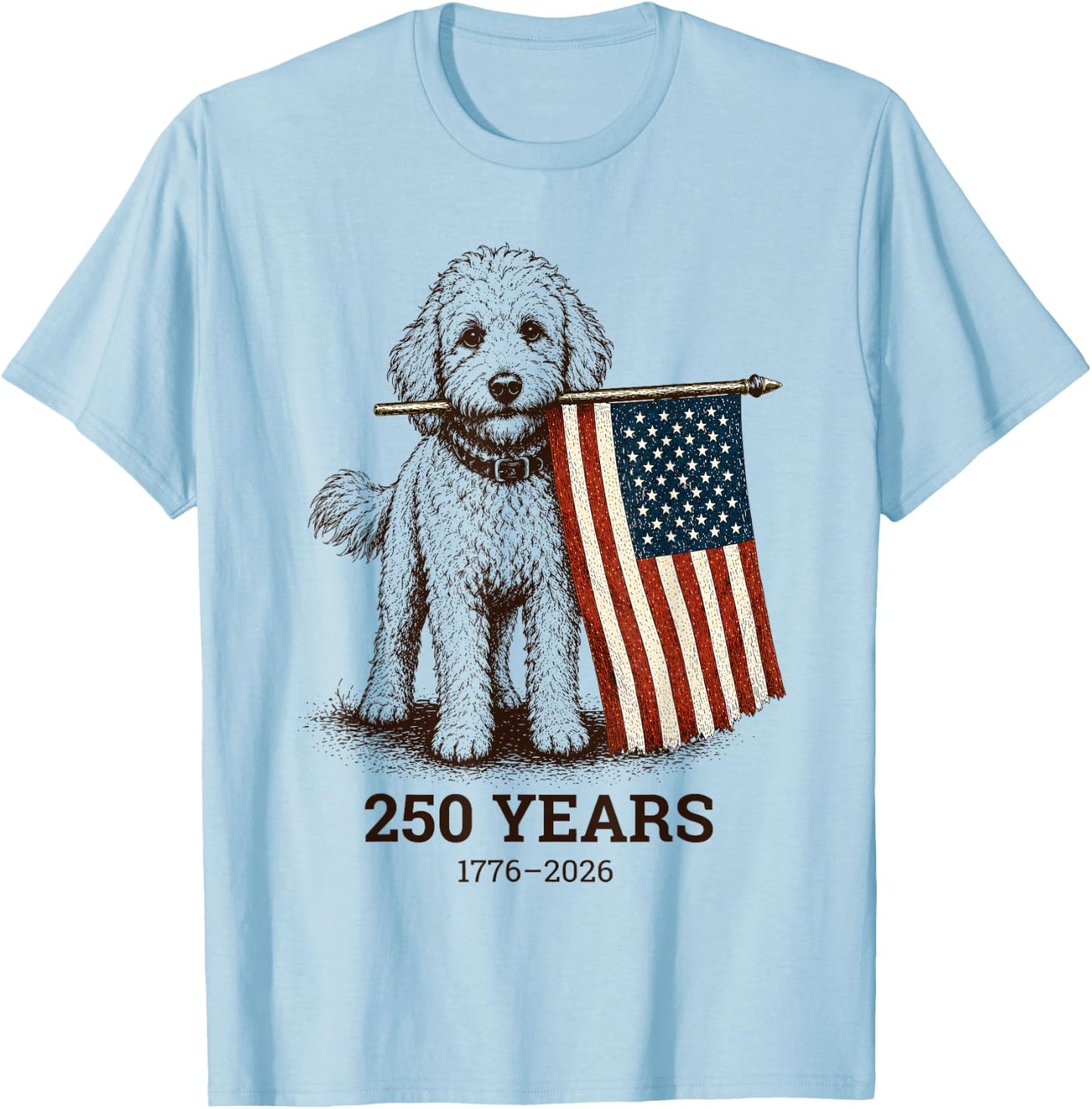 Vintage Goldendoodle Patriotic Dog 250 Years 1776 2026 T-Shirt - T-Shirt | Light Blue