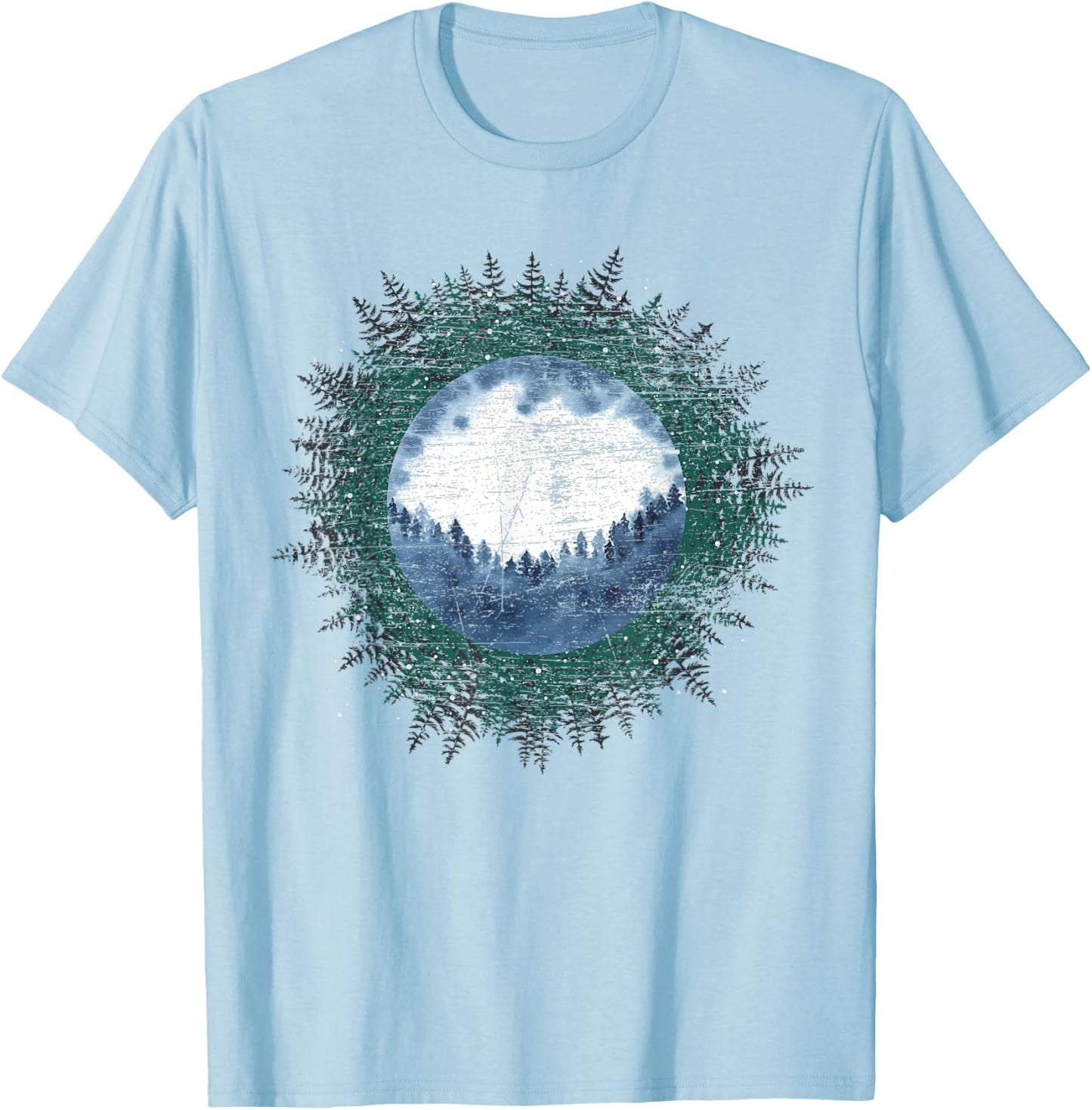 Moonlight Outdoor Wild Trees Wildlife Forest Moon Nature T-Shirt - T-Shirt | Light Blue