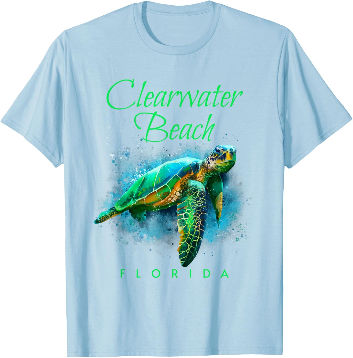 Clearwater Beach Florida Watercolor Sea Turtle T-Shirt - T-Shirt | Light Blue