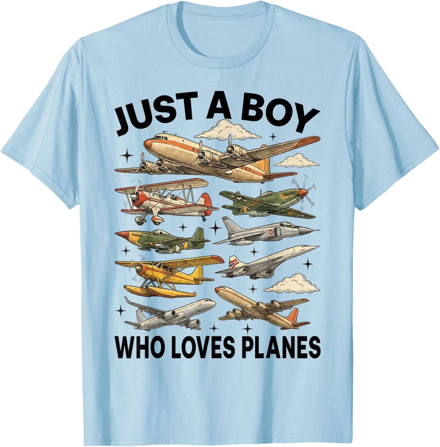 Just A Boy Who Loves Planes Vintage Aviation Pilot T-Shirt - T-Shirt | Light Blue