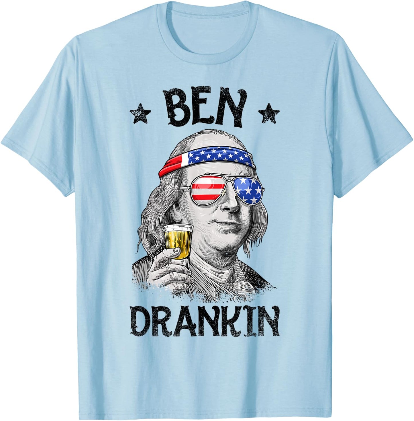 Ben Drankin 4th of July Benjamin Franklin Men Women USA Flag T-Shirt - T-Shirt | Light Blue
