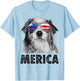 Aussie Australian Shepherd 4th of July Merica American Flag T-Shirt - T-Shirt | Light Blue