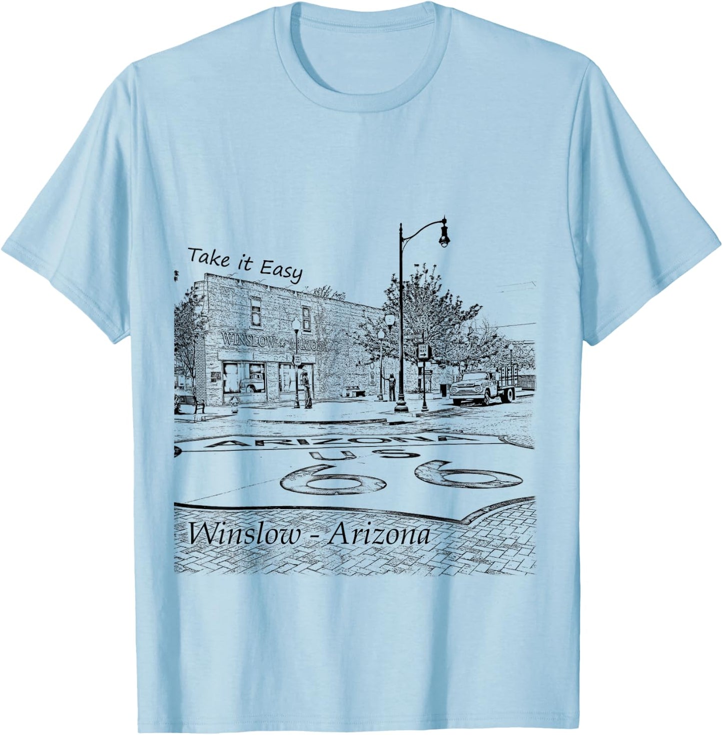 Winslow Arizona AZ US 66 take it Easy est. 1926 Mother Road T-Shirt - T-Shirt | Light Blue