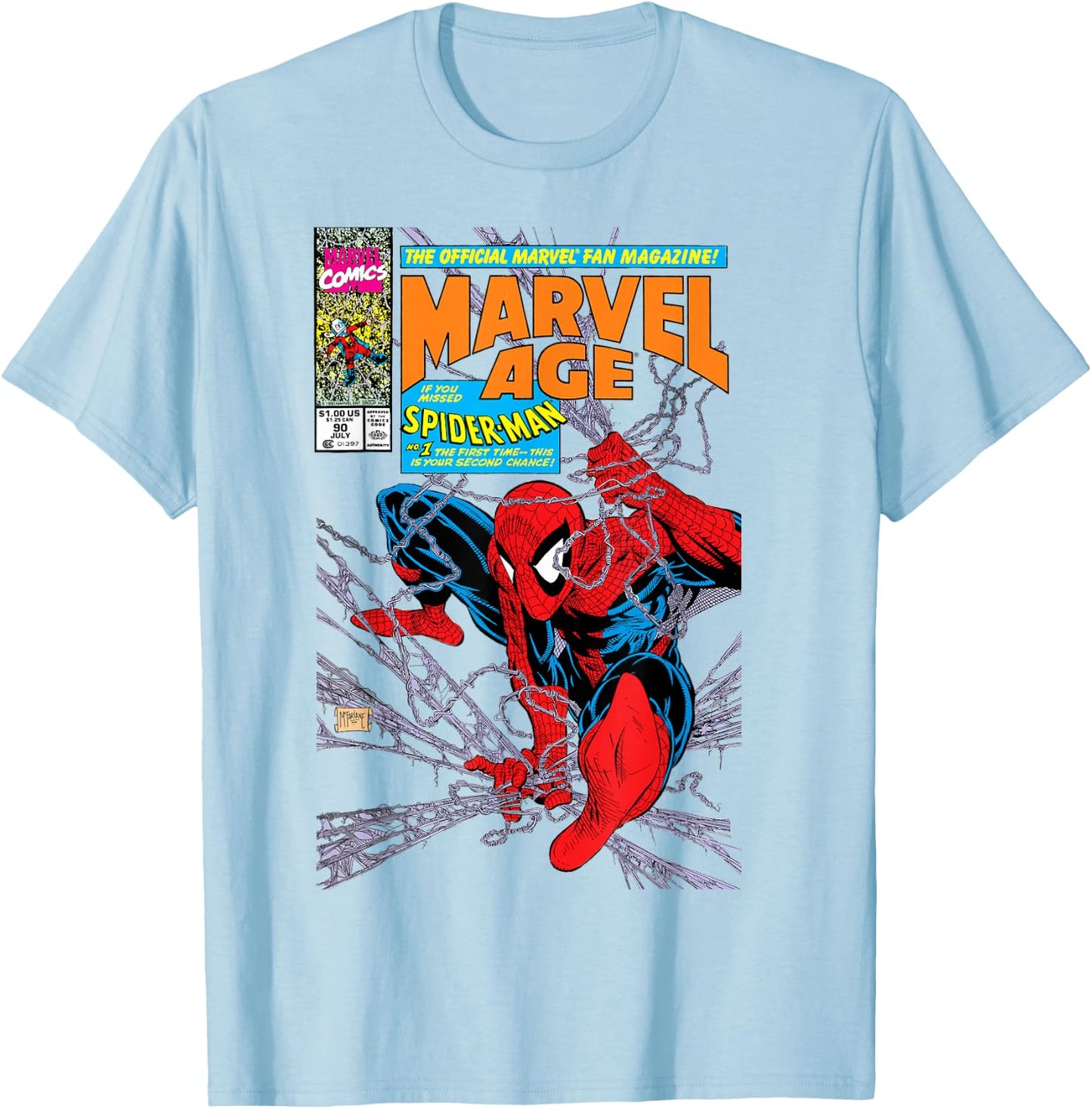 Marvel Comics Spider-Man Retro Comic Book Cover 90s T-Shirt - T-Shirt | Light Blue