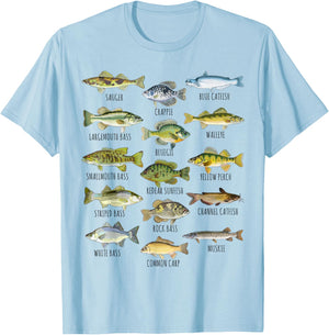 Fish Species Biology Types Of Freshwater Fish Fishing T-Shirt - T-Shirt | Light Blue