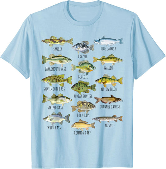 Fish Species Biology Types Of Freshwater Fish Fishing T-Shirt - T-Shirt | Light Blue