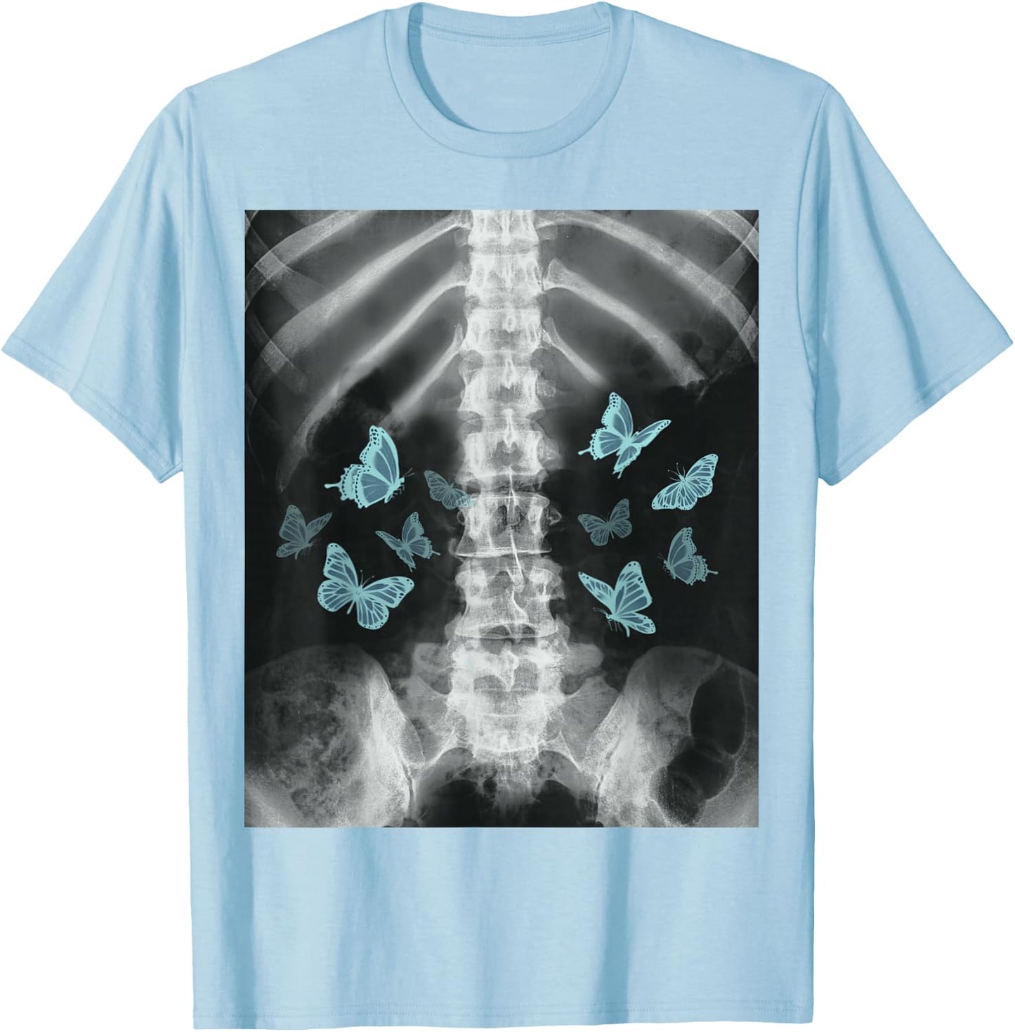 Xray Skeleton Blue Butterfly Egirl y2k Harajuku Dark Grunge T-Shirt - T-Shirt | Light Blue