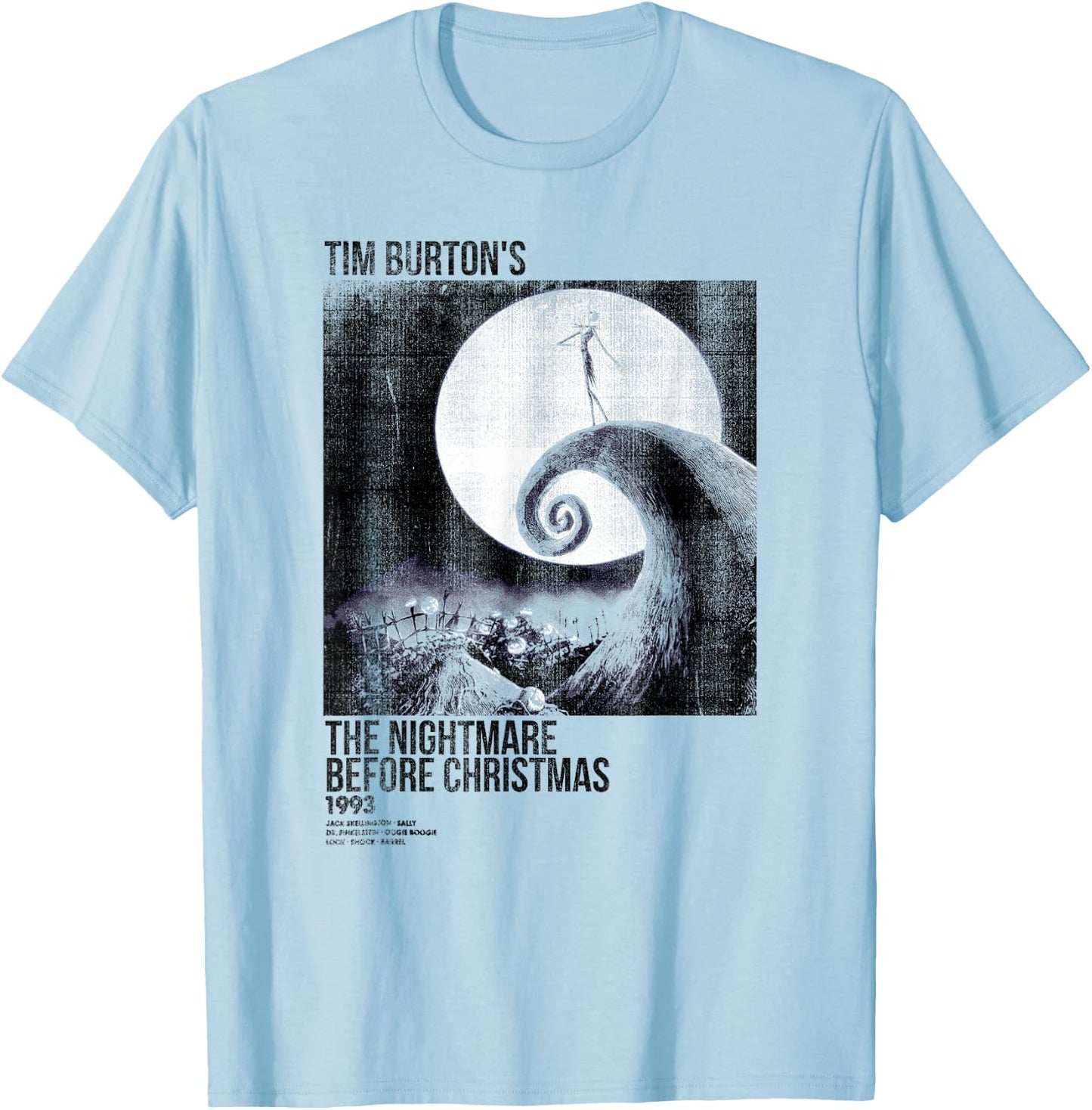 Disney Nightmare Before Christmas Movie Poster Ink Rolled T-Shirt - T-Shirt | Light Blue