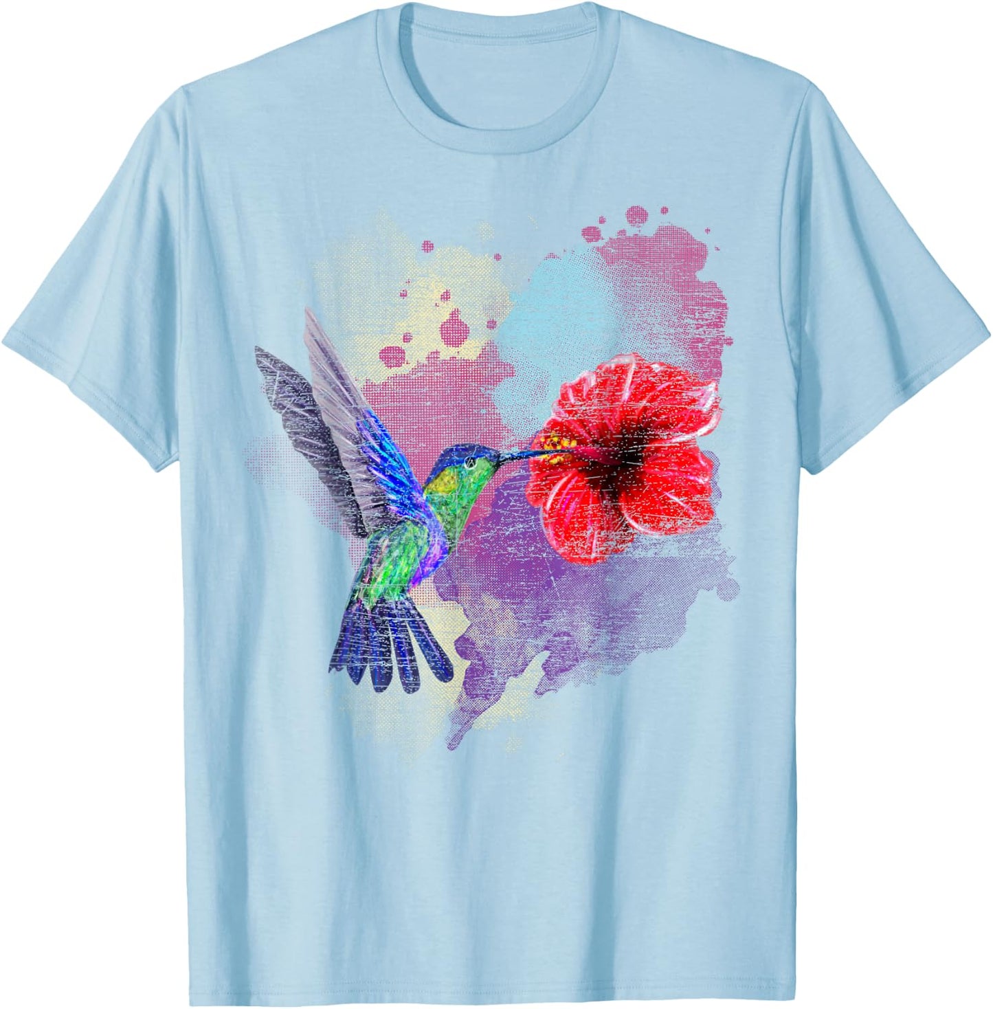 Vintage Pretty Bird Animal Hibiscus Flower Hummingbird T-Shirt - T-Shirt | Light Blue