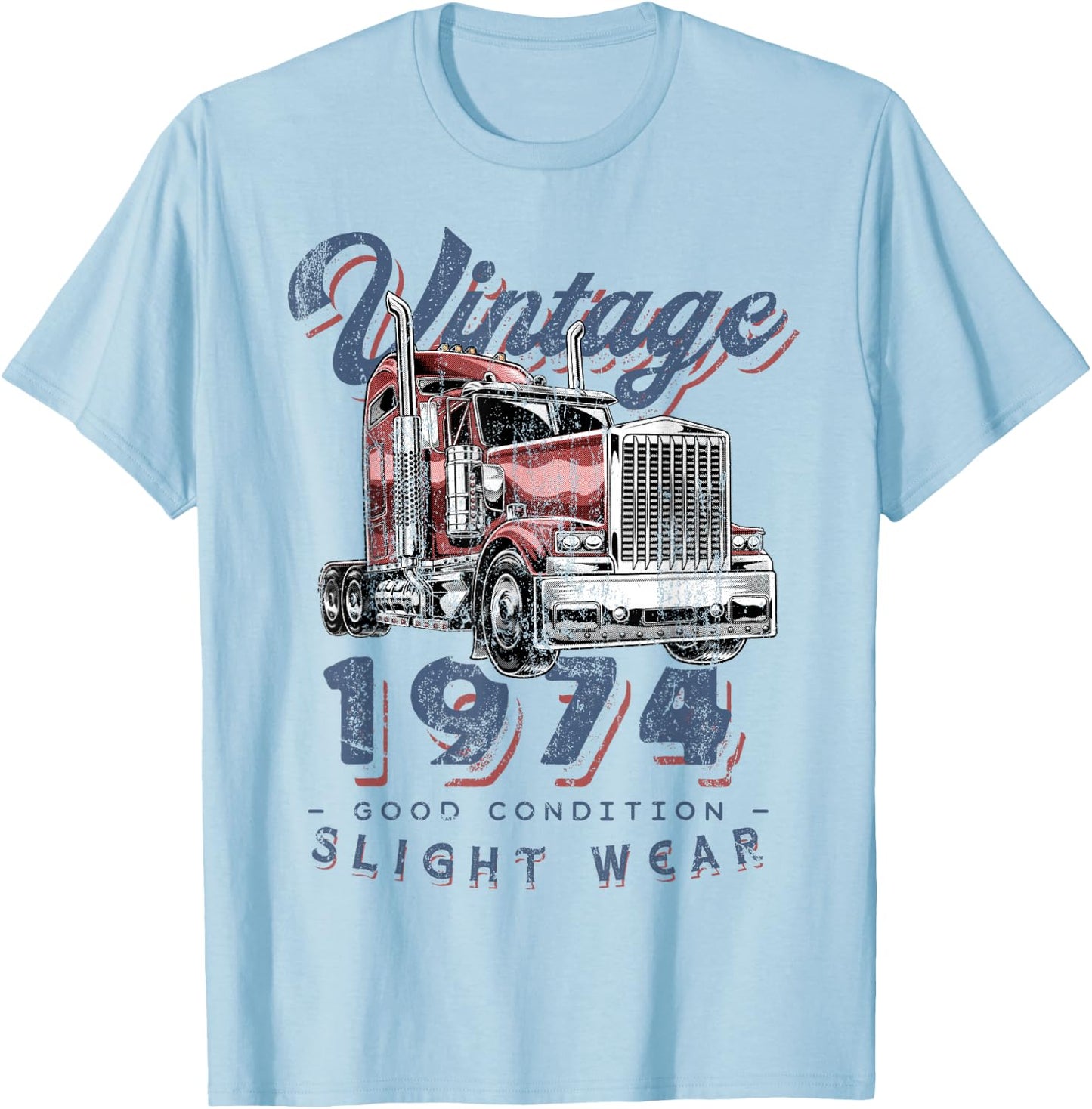 Vintage 1974 Trucker Big Rig Truck Driver 48th Birthday T-Shirt - T-Shirt | Light Blue