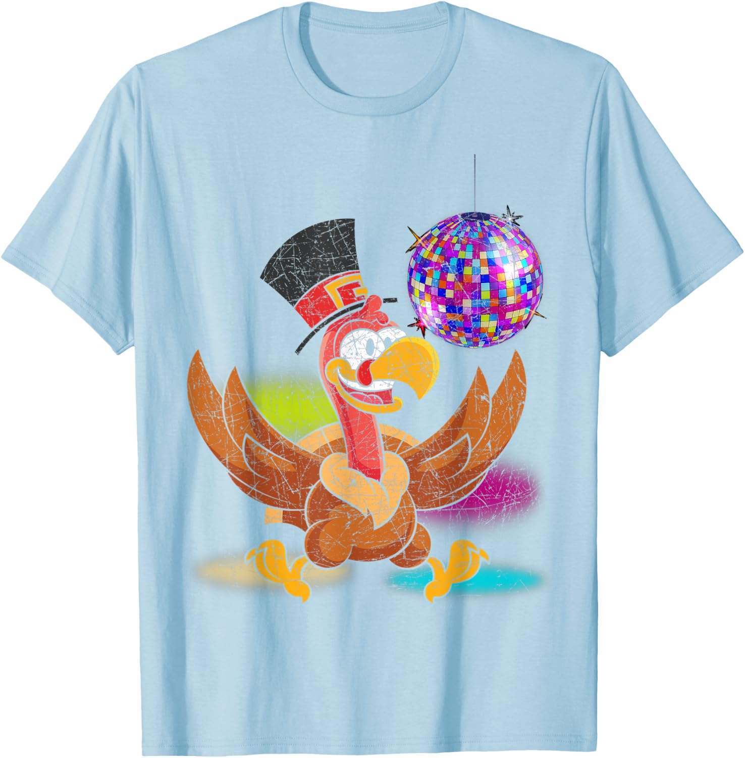 Disco Ball Thanksgiving Festive Dinner Party Turkey T-Shirt - T-Shirt | Light Blue