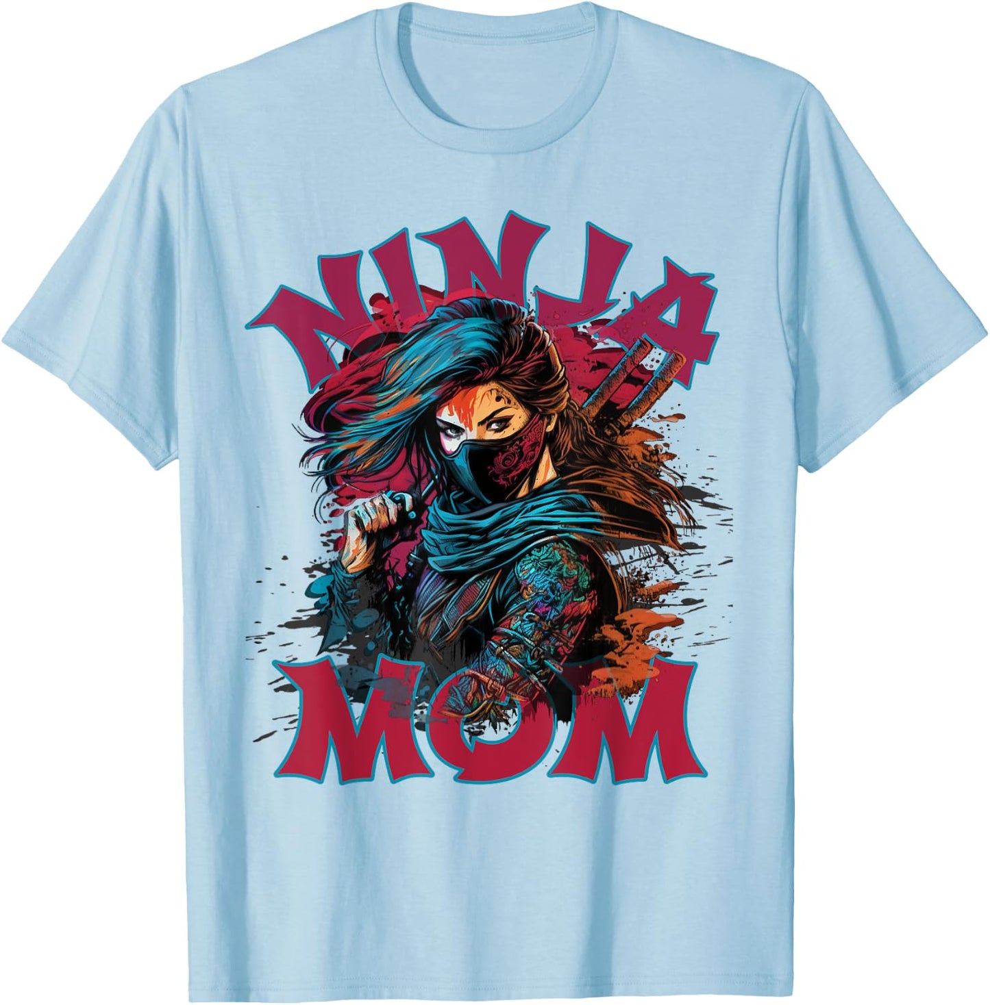 Pink NINJA MOM New Mama Funny Multitasking WFH Baby Birthday T-Shirt - T-Shirt | Light Blue