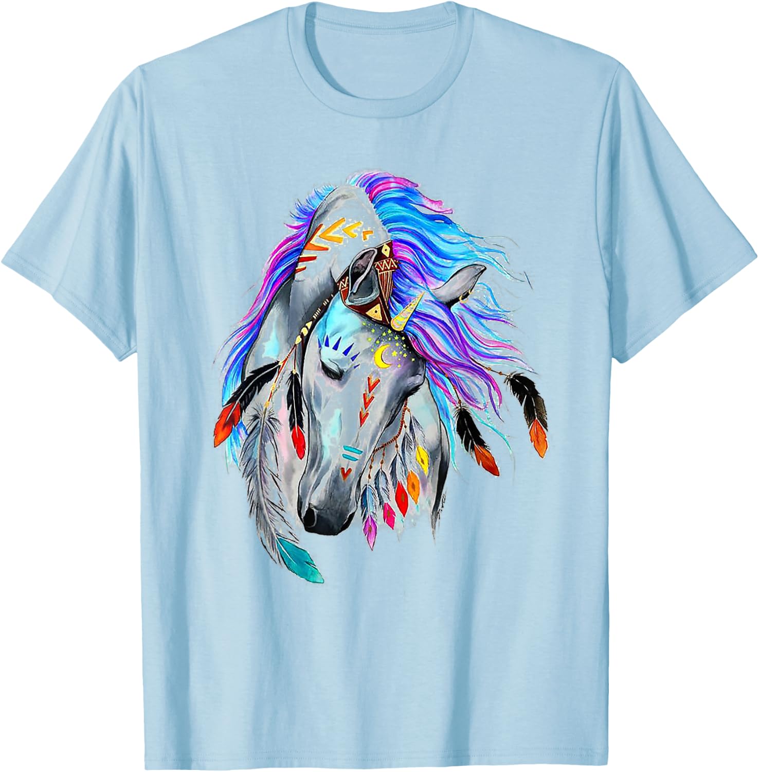 Wind Horse Indian Tribal Art Native American Horse Lovers T-Shirt - T-Shirt | Light Blue