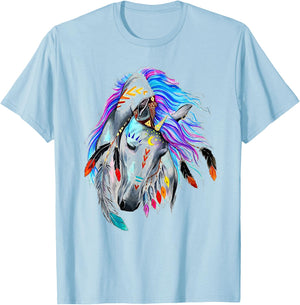 Wind Horse Indian Tribal Art Native American Horse Lovers T-Shirt - T-Shirt | Light Blue