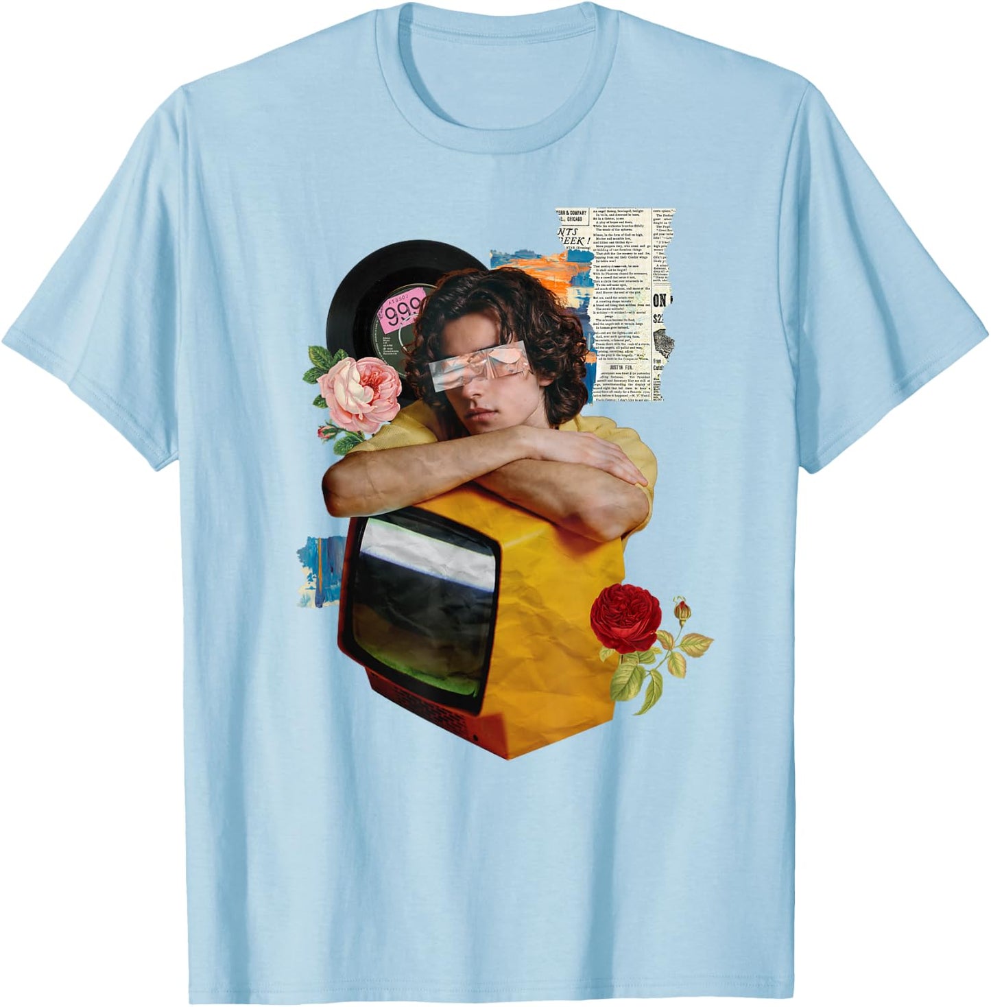 Retro Wrapped Paper TV Girl T-Shirt - T-Shirt | Light Blue