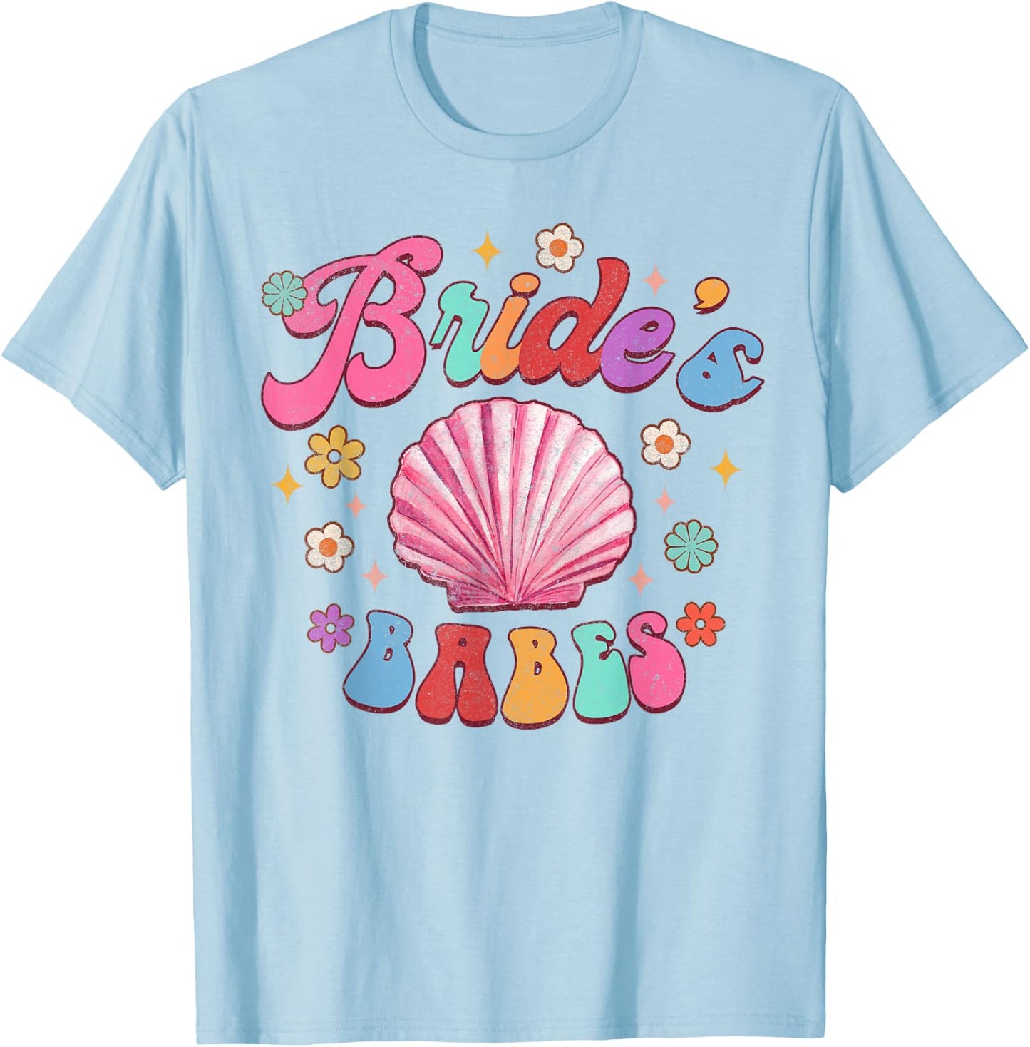 Bride's Babe Bridesmaid Beach Bachelorette Groovy Matching T-Shirt - T-Shirt | Light Blue