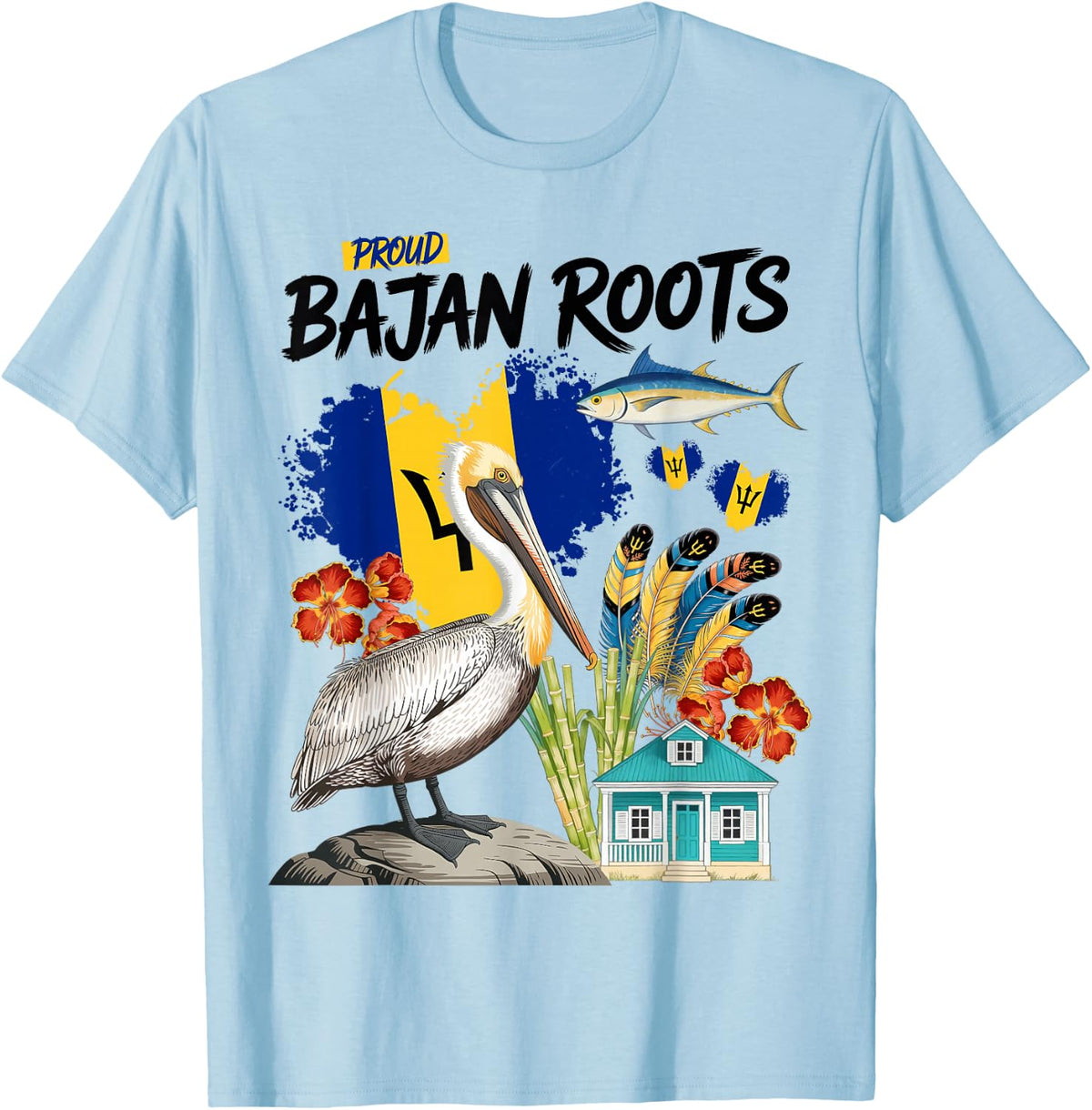 Bajan Flag Costume Outfit Idea & Barbados Themed T-Shirt - T-Shirt | Light Blue