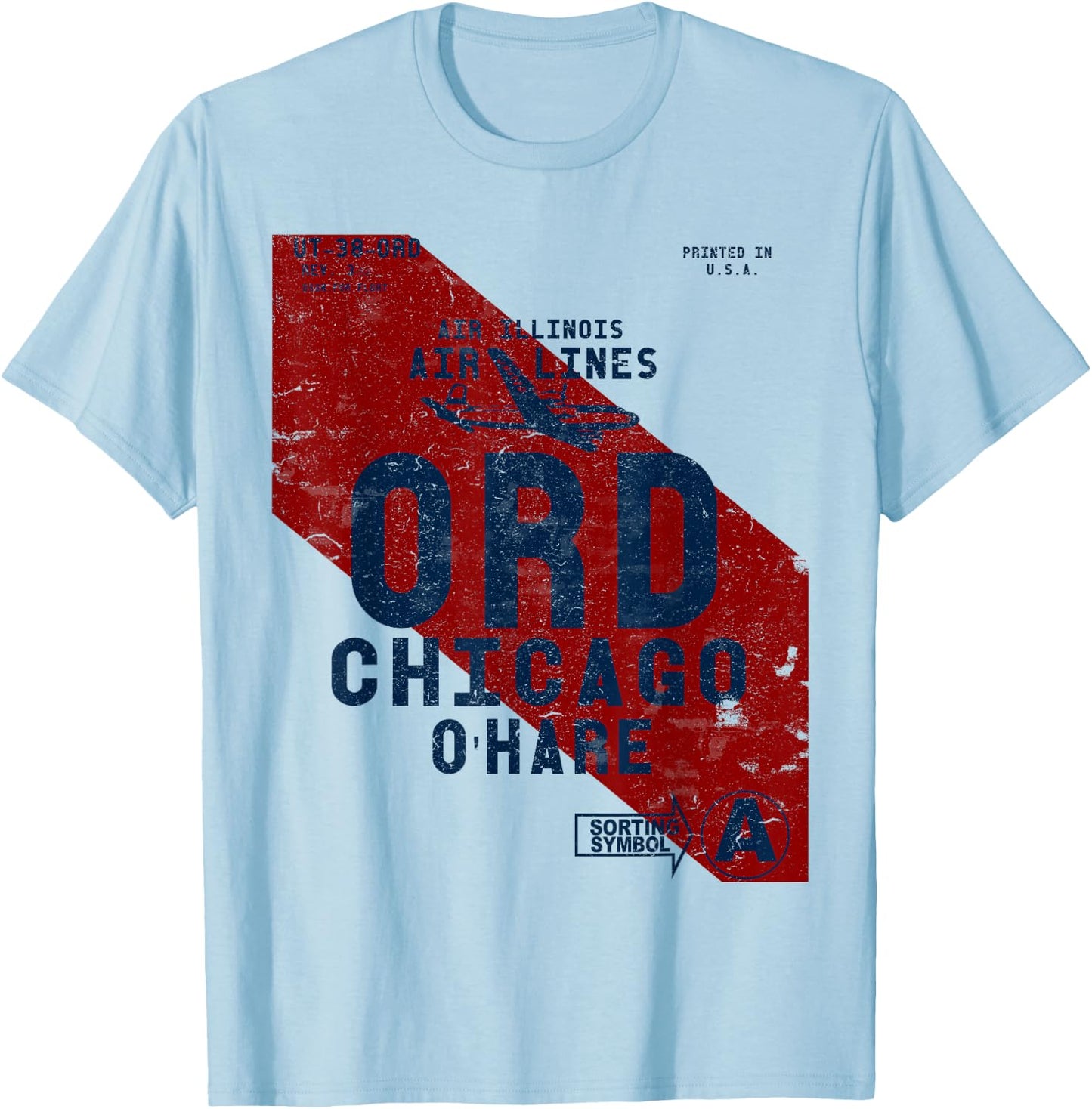 ORD Chicago O'Hare Airport Vintage Airline Tag Series T-Shirt - T-Shirt | Light Blue