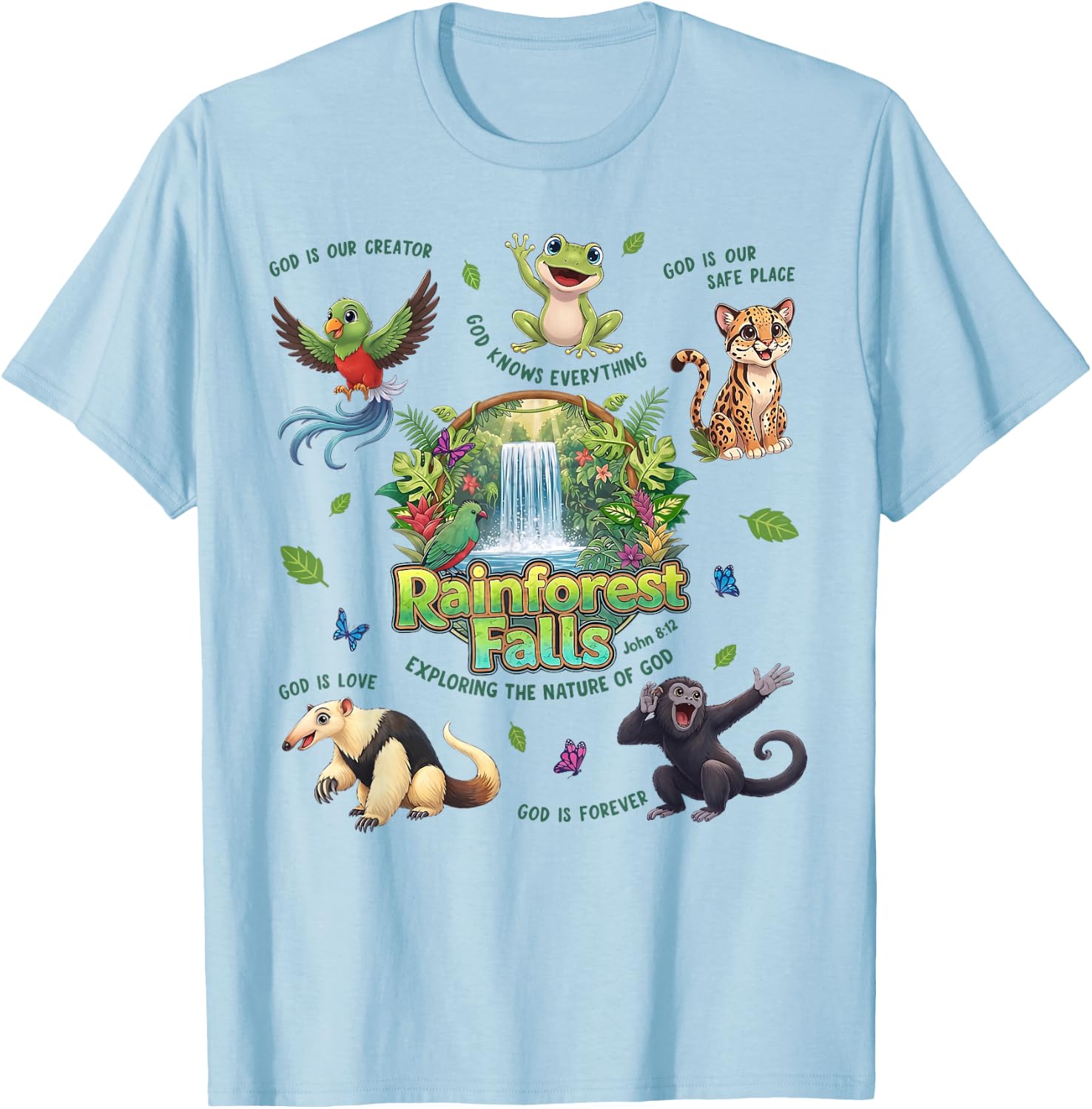 Rainforest Falls Exploring The Nature of God Tropical Jungle T-Shirt - T-Shirt | Light Blue