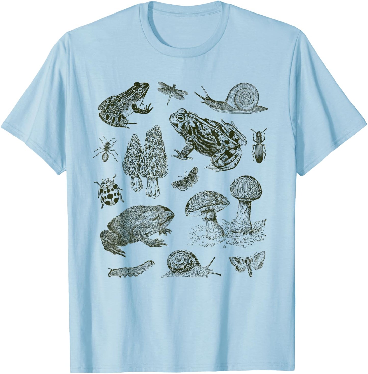 Frog Mushroom 90s Vintage Dark Academia Aesthetic Biology T-Shirt - T-Shirt | Light Blue