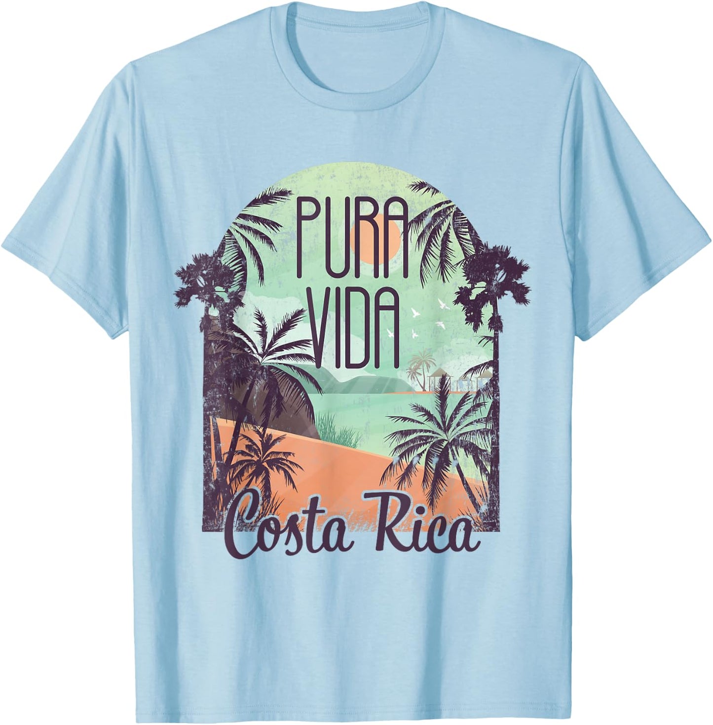 Pura Vida Costa Rica Colorful Tropical Beach T-Shirt - T-Shirt | Light Blue