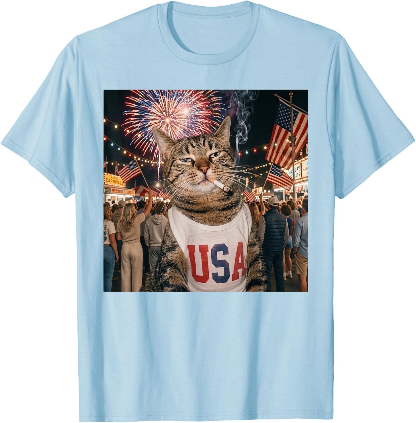 July 4th Patriotic Cat Smoking Cigarette Meme 250 Years T-Shirt - T-Shirt | Light Blue