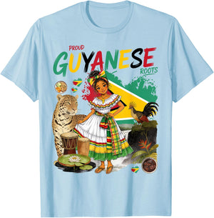 Guyanese Heritage Girls Outfit Idea & Guyana Flag Themed T-Shirt - T-Shirt | Light Blue