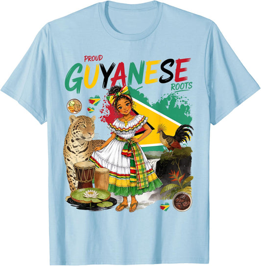 Guyanese Heritage Girls Outfit Idea & Guyana Flag Themed T-Shirt - T-Shirt | Light Blue