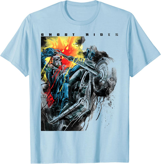 Marvel Ghost Rider Motorcycle Poster T-Shirt - T-Shirt | Light Blue