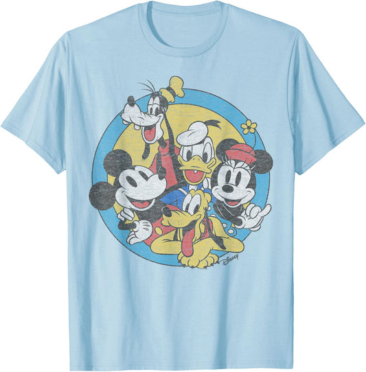 Disney Mickey and Friends Retro Group Shot T-Shirt - T-Shirt | Light Blue