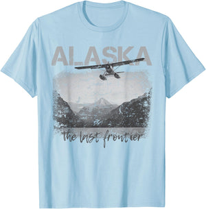 Alaska The Last Border with Seaplane T-Shirt - T-Shirt | Light Blue
