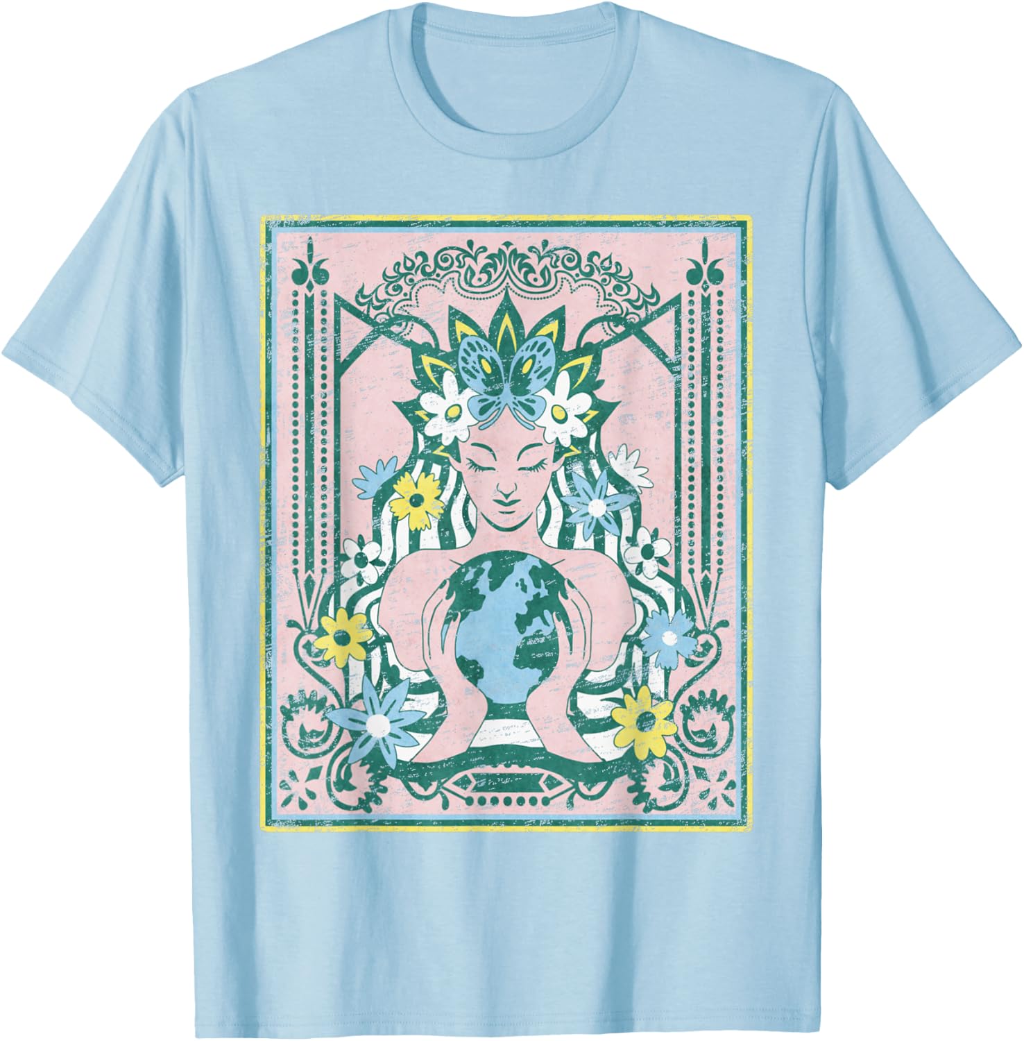 Mother Planet Earth Day Nature Vintage Art Nouveau Hippie T-Shirt - T-Shirt | Light Blue