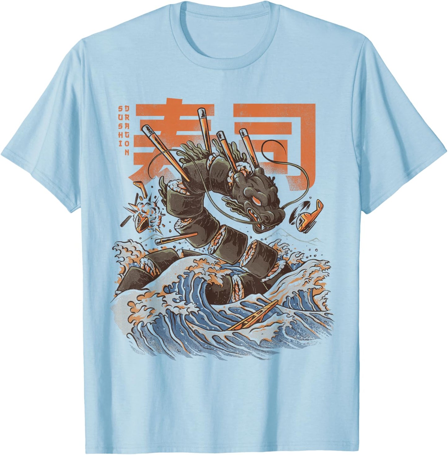 Great Sushi Dragon Japanese Food Kawaii Dragon Anime T-Shirt - T-Shirt | Light Blue