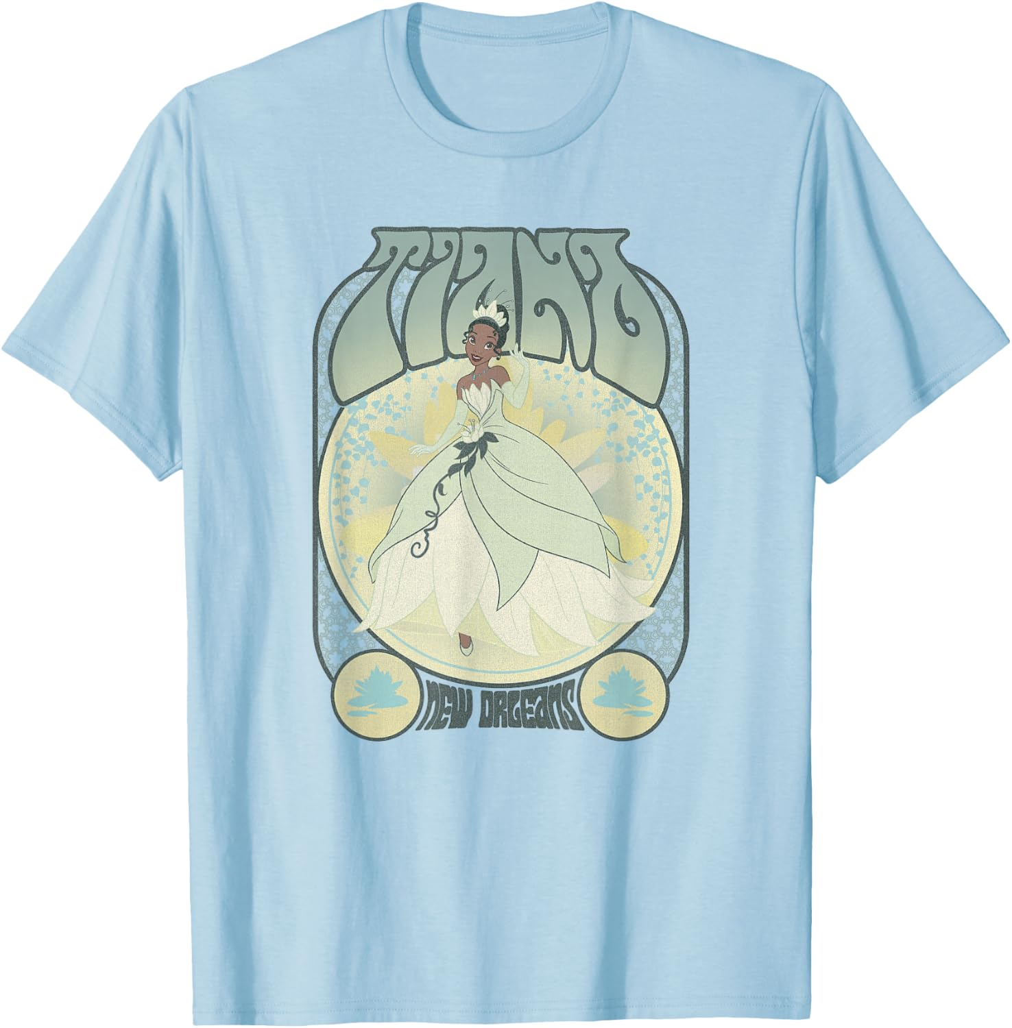 Disney The Princess & The Frog Tiana Seventies Retro Poster Small T-Shirt - T-Shirt | Light Blue
