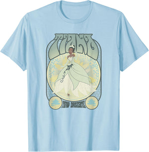 Disney The Princess & The Frog Tiana Seventies Retro Poster Small T-Shirt - T-Shirt | Light Blue