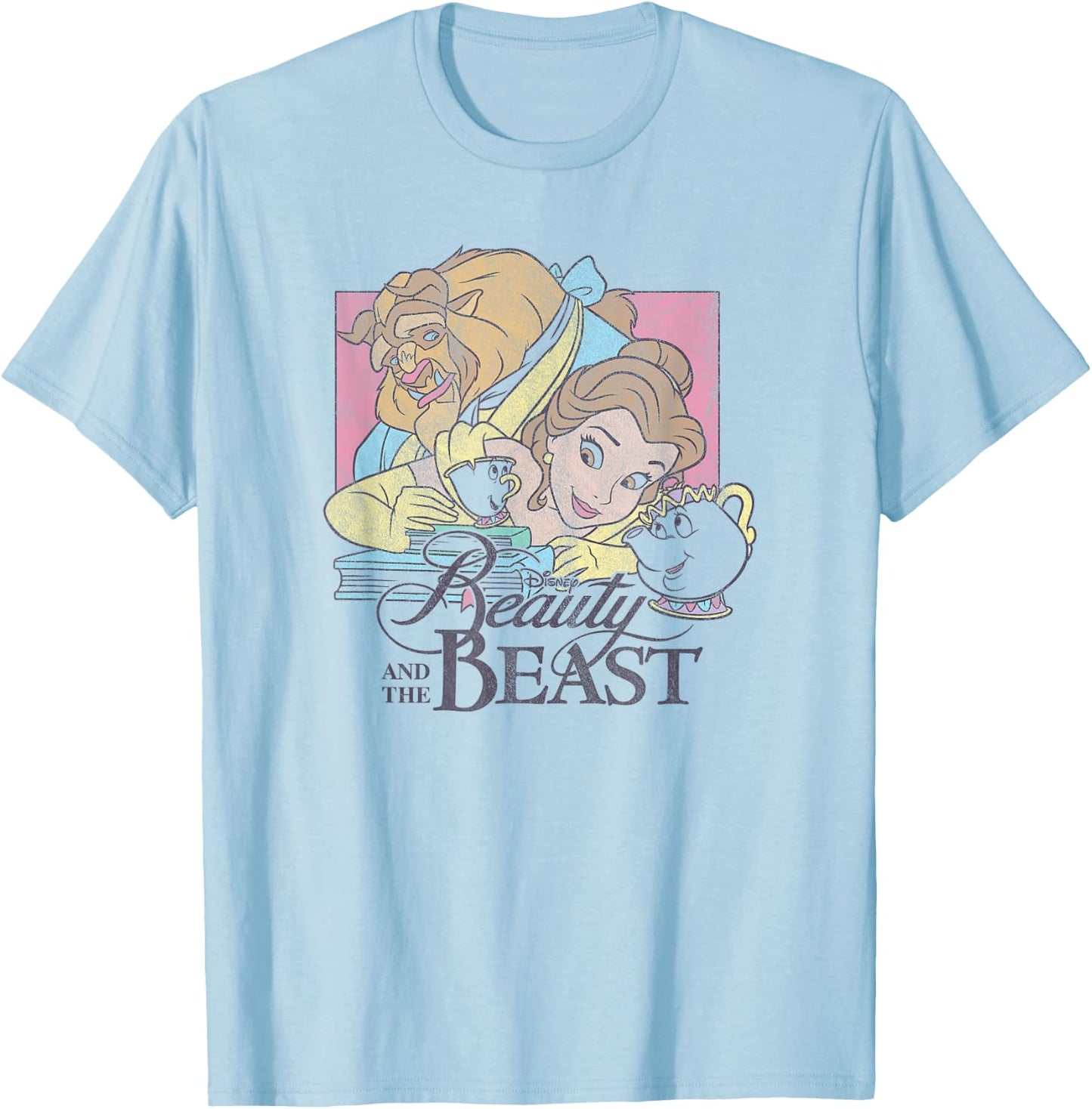Disney Beauty And The Beast Vintage Group Logo Poster T-Shirt - T-Shirt | Light Blue