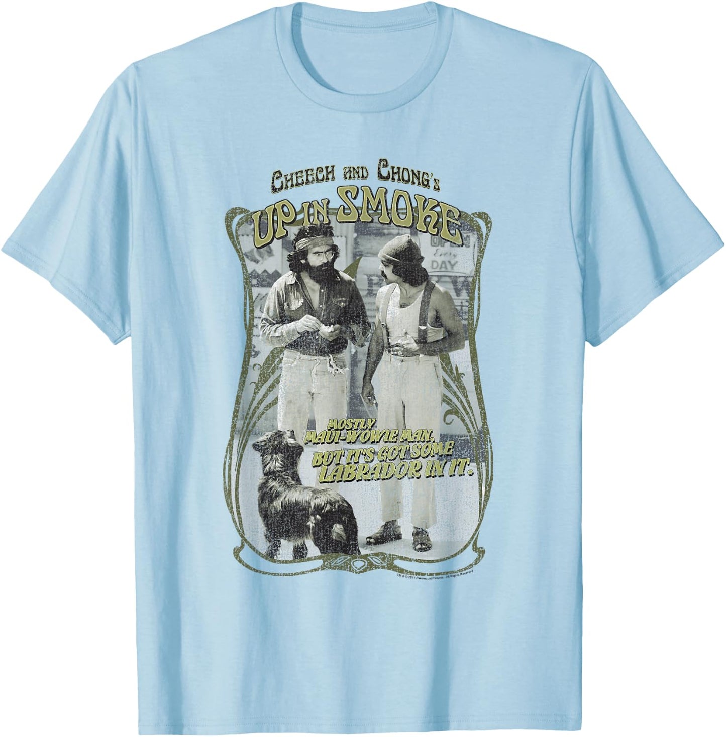 Up in Smoke Cheech and Chong Labrador T-Shirt - T-Shirt | Light Blue