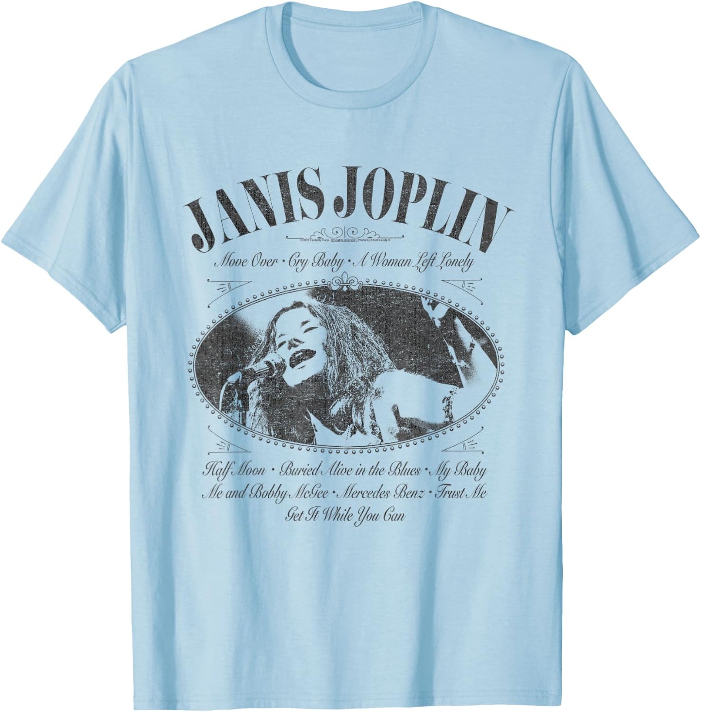 Popfunk Janis Joplin Pearl Bottle Label - Women's Classic Fit White Short Sleeve Letter Print - Small T-Shirt - T-Shirt | Light Blue