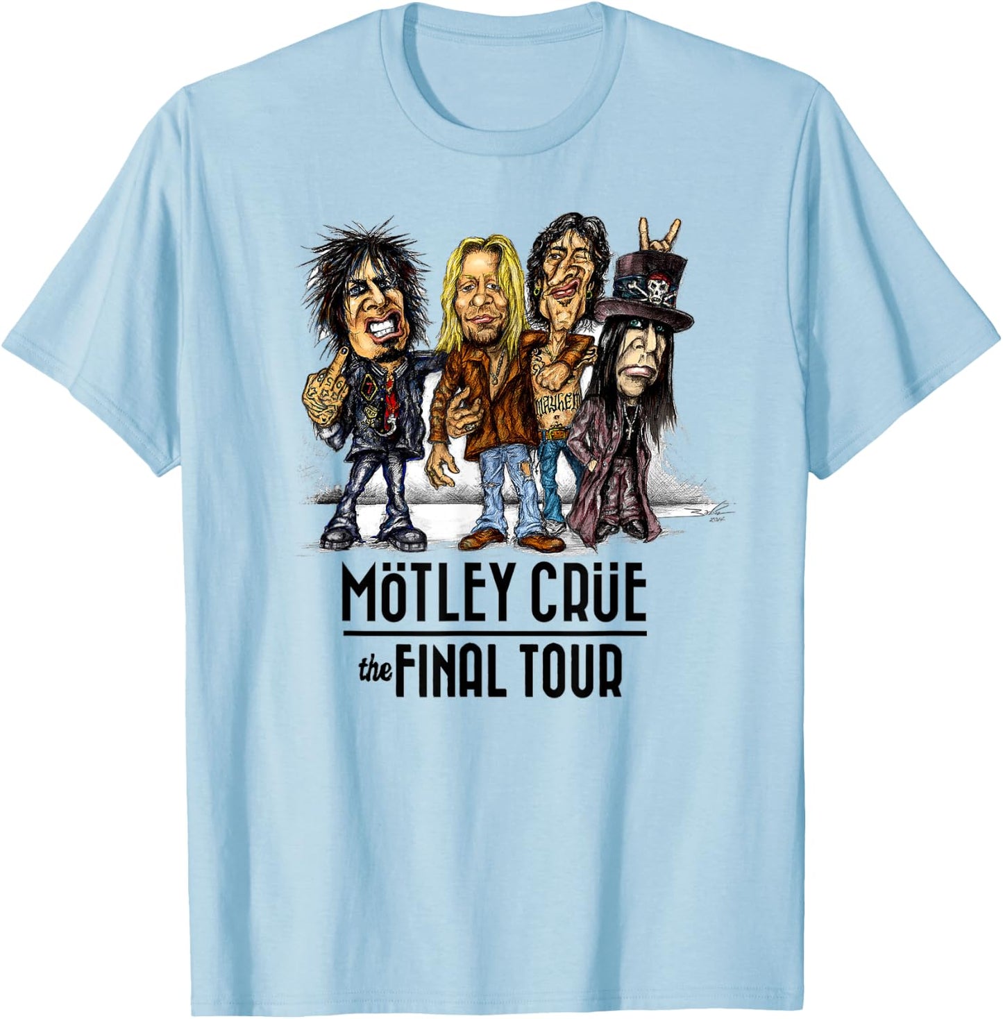 Mötley Crüe – The Final Tour Caricature T-Shirt - T-Shirt | Light Blue