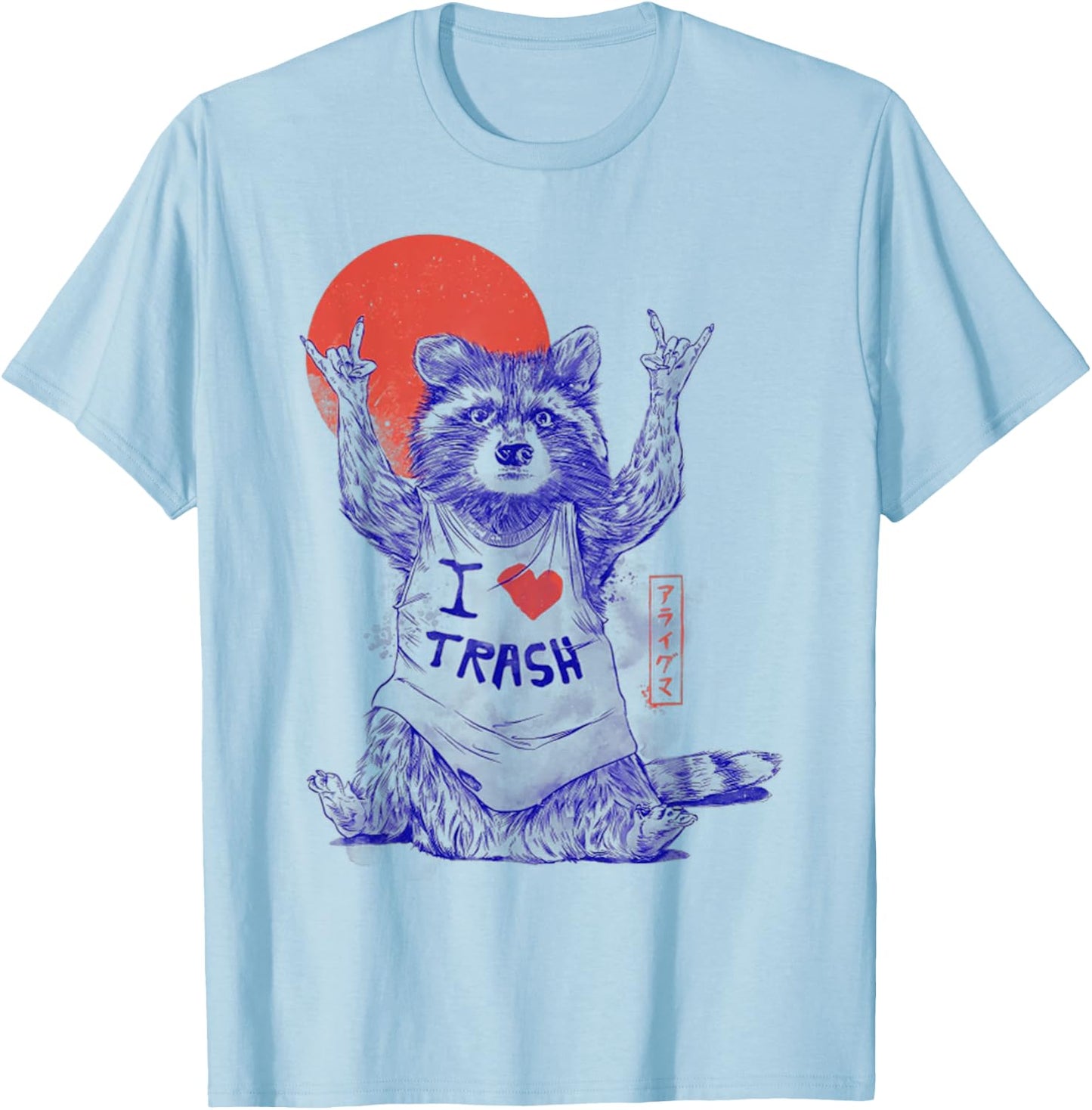 Raccoon I Love Trash Japanese Samurai Garbage Gang T-Shirt - T-Shirt | Light Blue