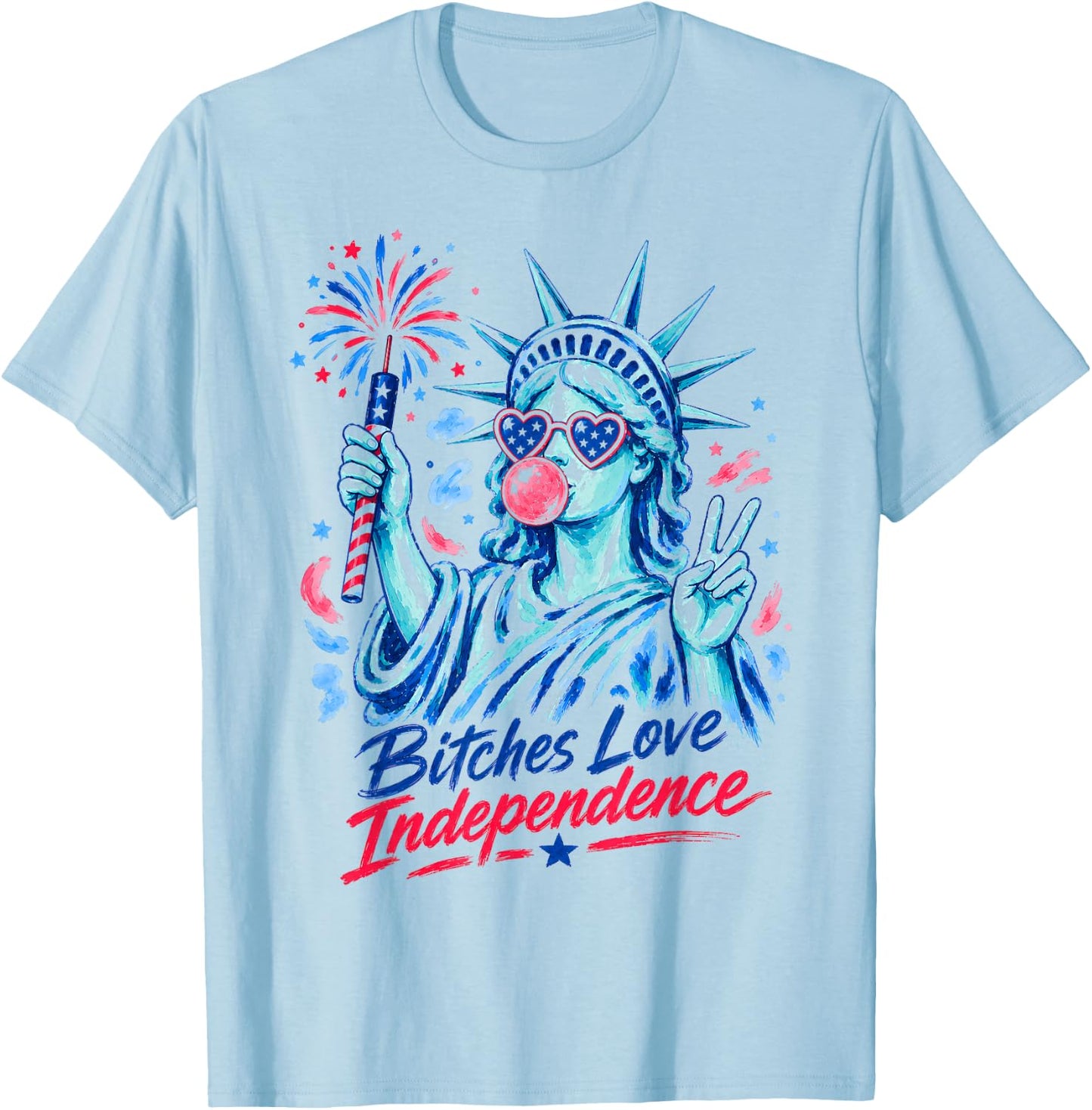 Retro Bitches Love Independence Funny 4th of July Women T-Shirt - T-Shirt | Light Blue