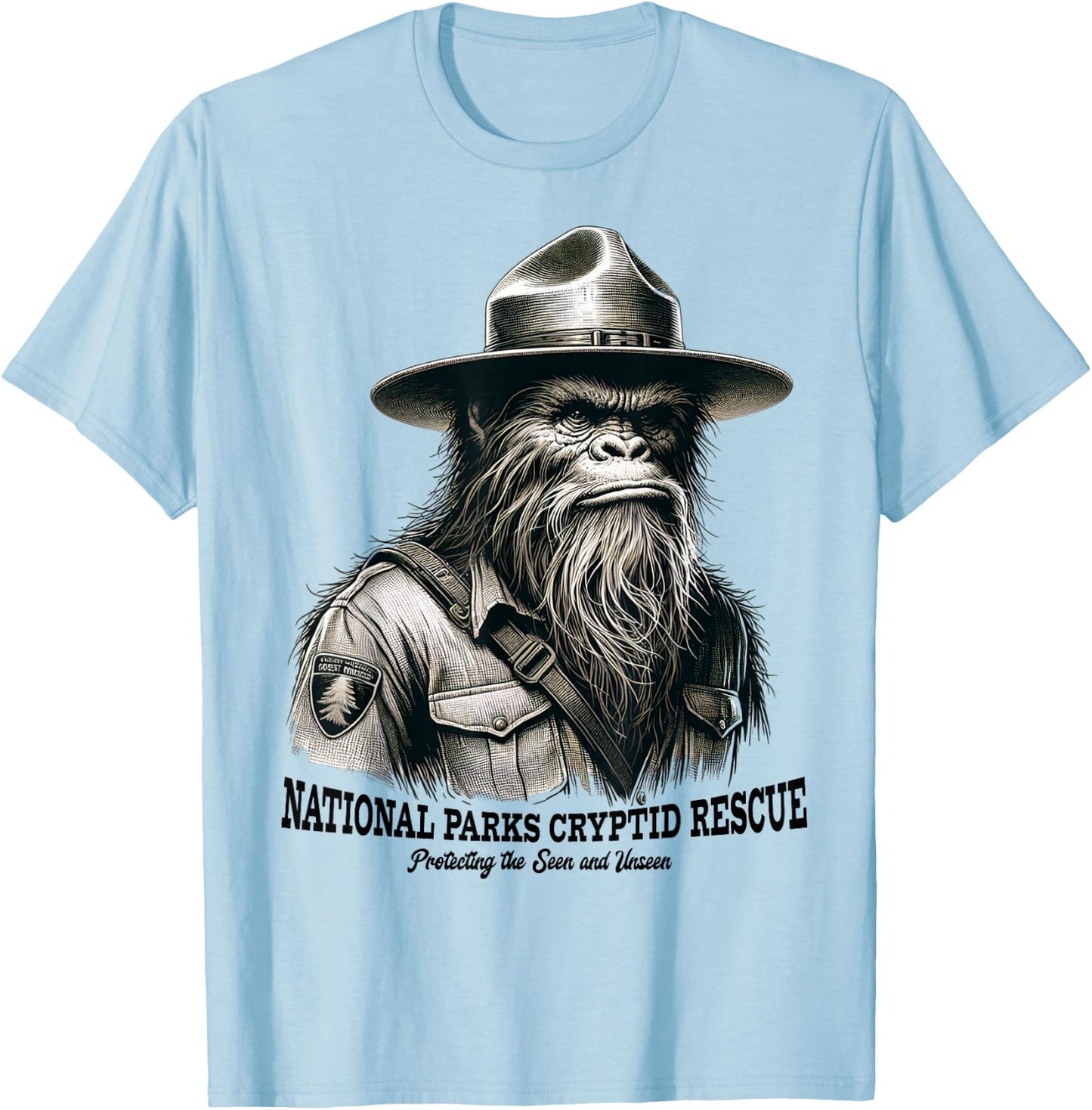 National Parks Cryptid Rescue Funny Bigfoot Park Ranger T-Shirt - T-Shirt | Light Blue