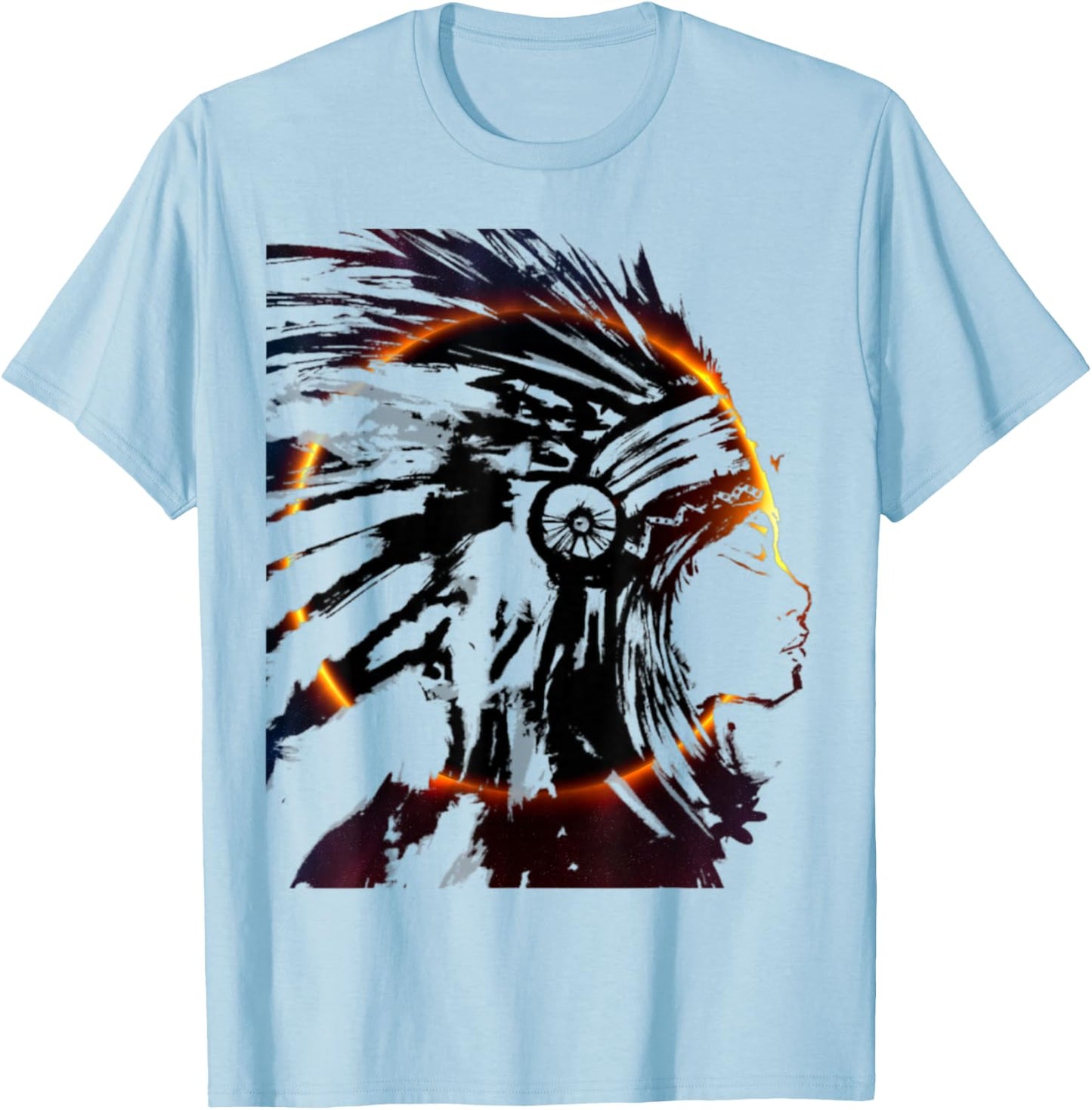 Eclipse Headdress Native American Indian Traditional Art T-Shirt - T-Shirt | Light Blue