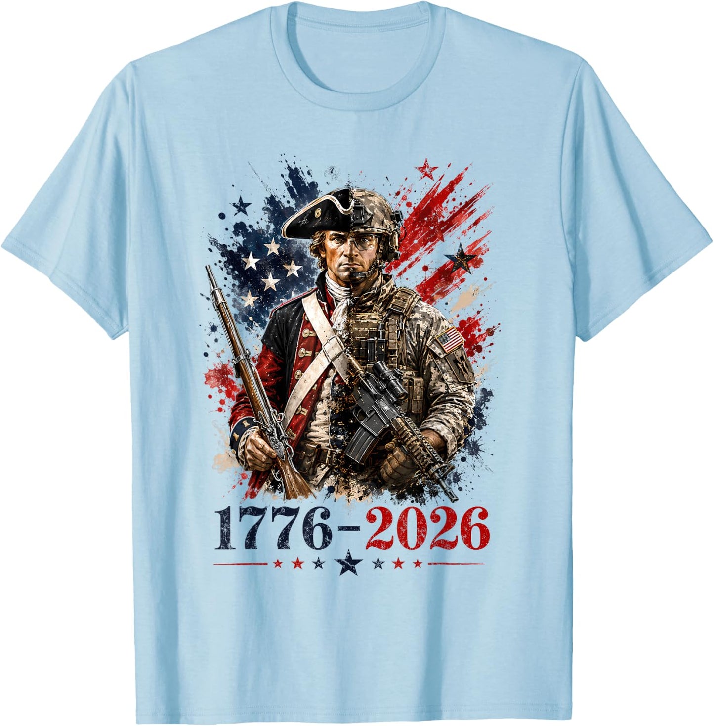 Patriotic 1776 2026 Soldier 250th Anniversary USA 4th July T-Shirt - T-Shirt | Light Blue