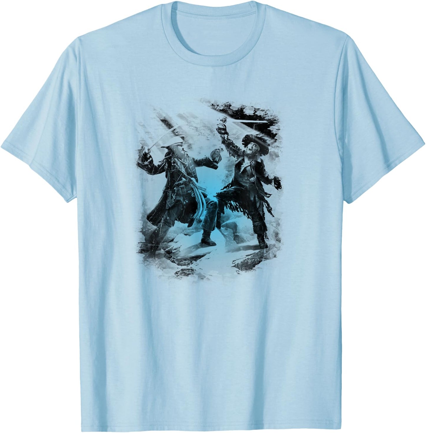 Disney Pirates of The Caribbean Jack Sparrow Hector Barbossa T-Shirt - T-Shirt | Light Blue