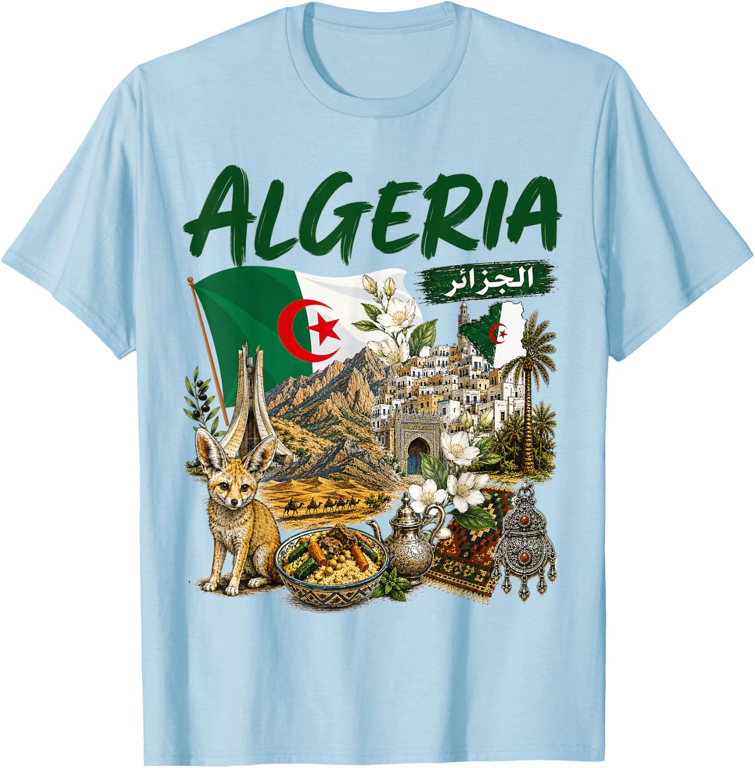 Algerian Flag Heritage Outfit Idea Algeria Themed T-Shirt - T-Shirt | Light Blue